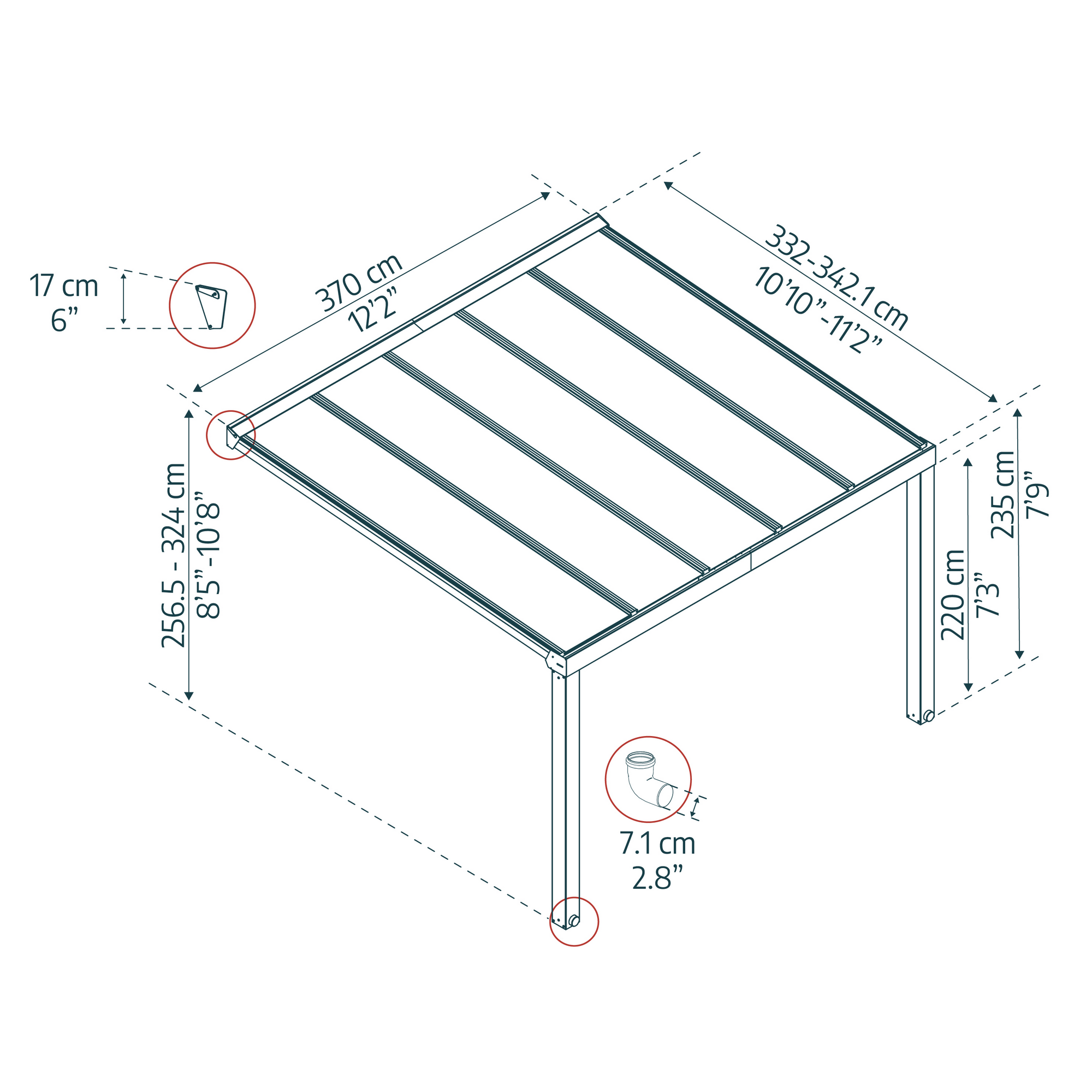 Terrassenüberdachung 'Stockholm' anthrazit  330,5 x 370 cm Polycarbonat klar