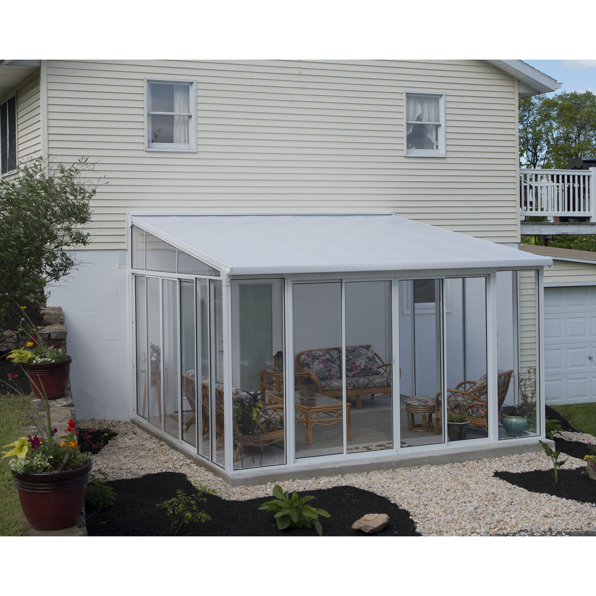 Wintergarten 'Sanremo' weiß 380 x 435 cm Polycarbonat transparent