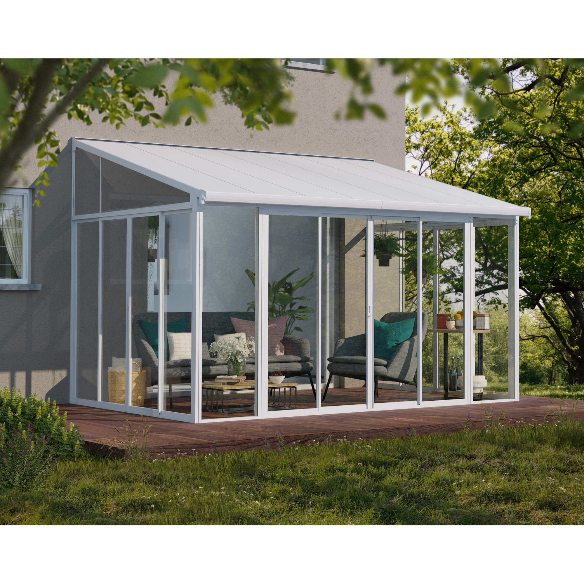 Wintergarten 'Sanremo' weiß 294 x 435 cm Polycarbonat transparent