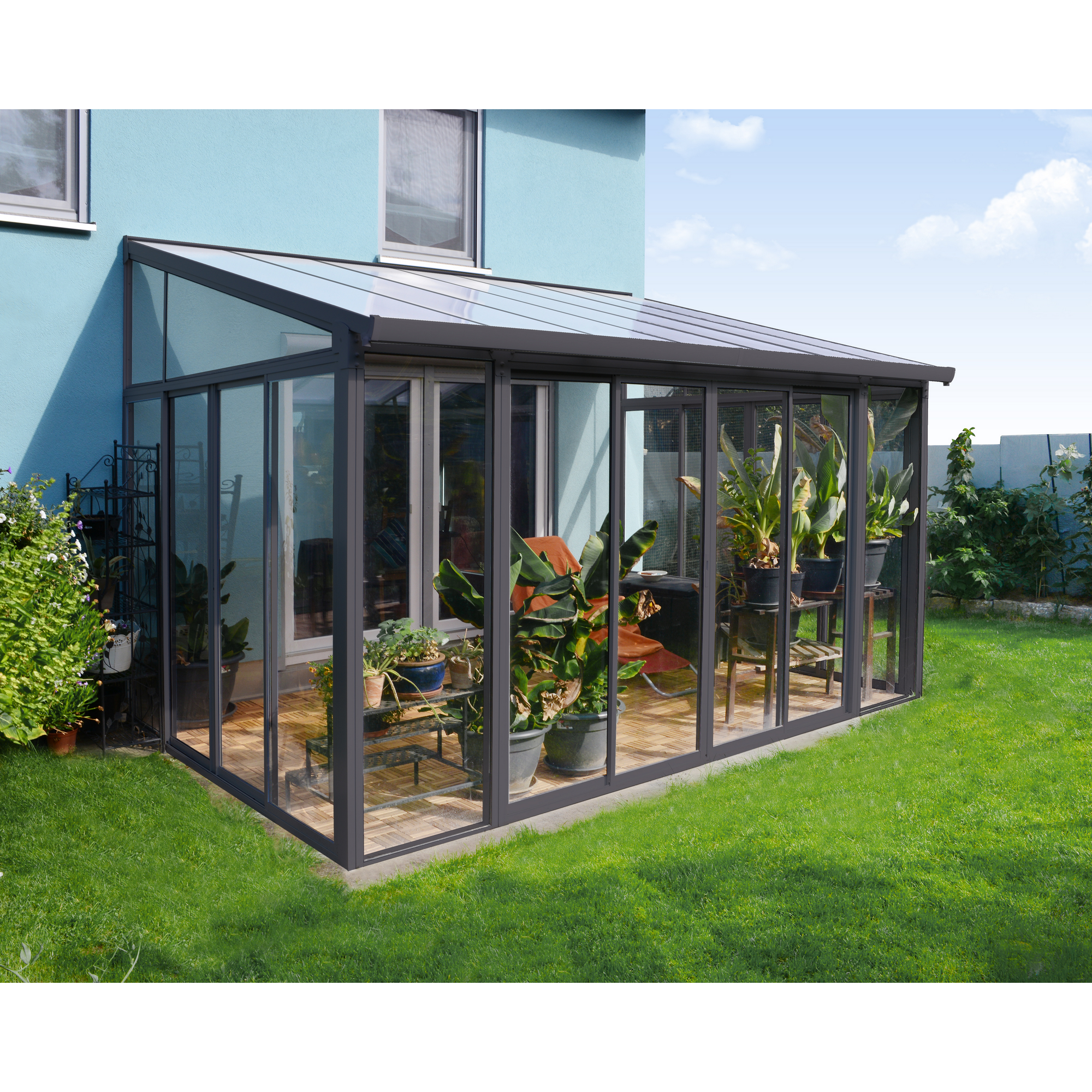 Wintergarten 'Sanremo' anthrazit 294 x 435 cm Polycarbonat transparent