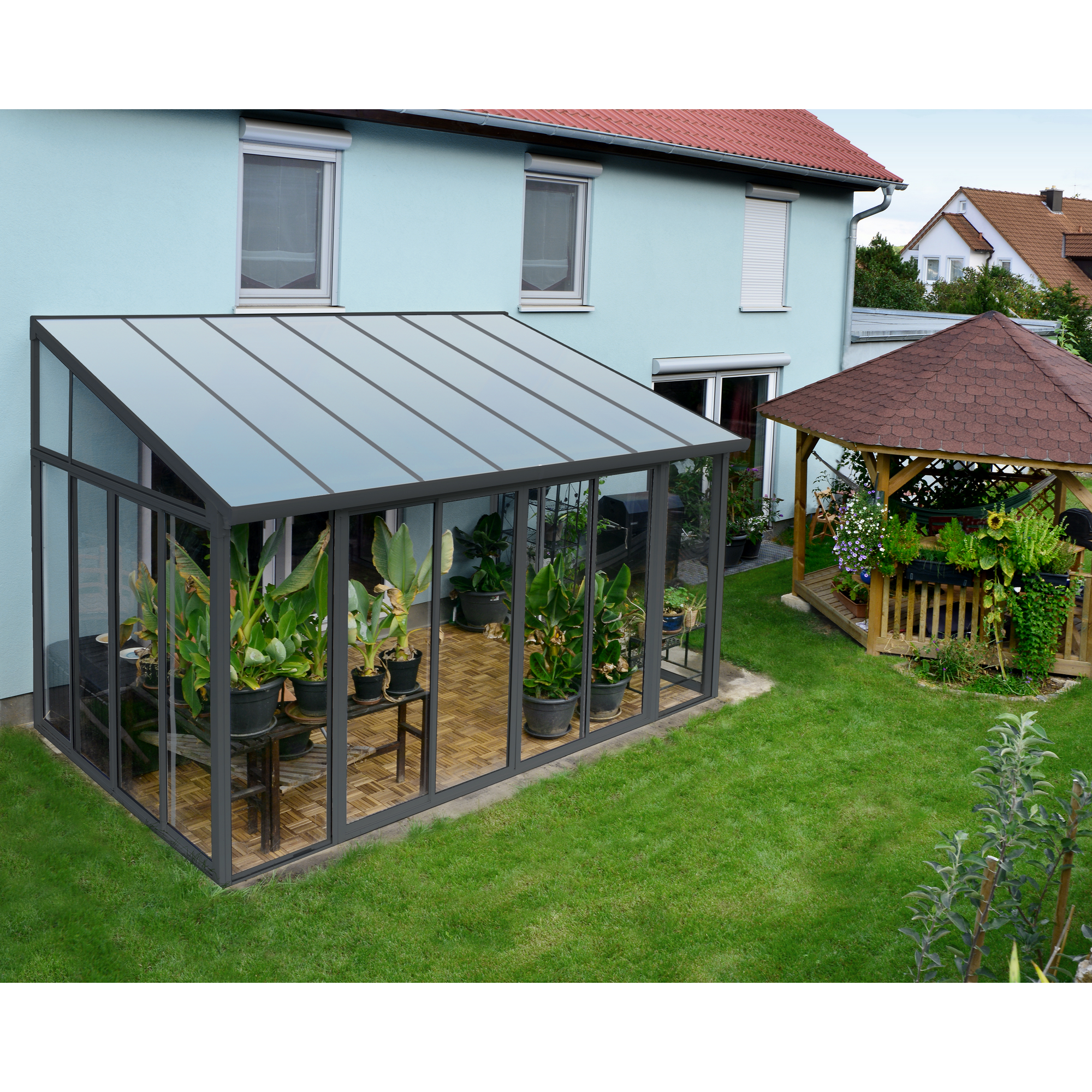 Wintergarten 'Sanremo' anthrazit 294 x 435 cm Polycarbonat transparent