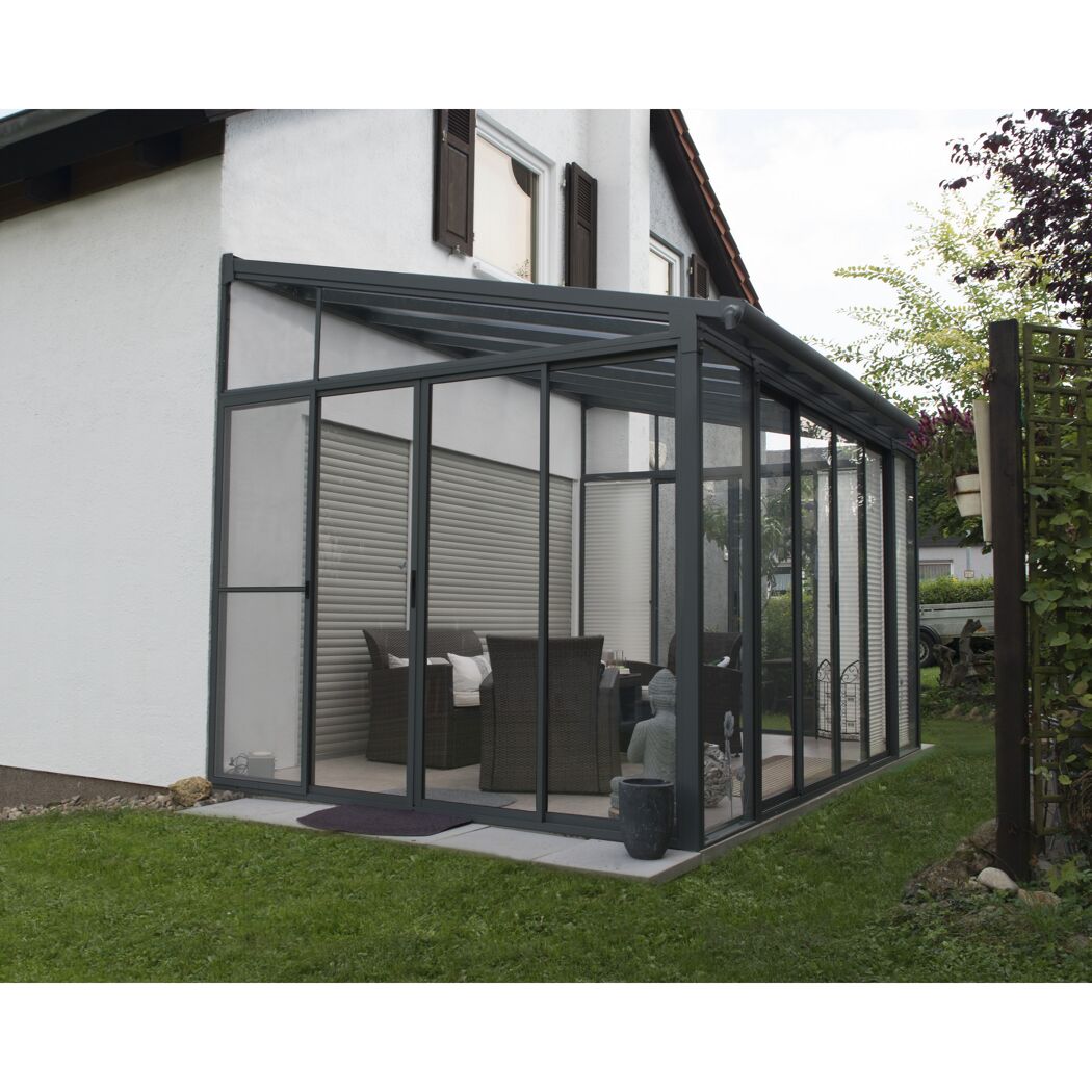 Wintergarten 'Sanremo' anthrazit 294 x 435 cm Polycarbonat transparent