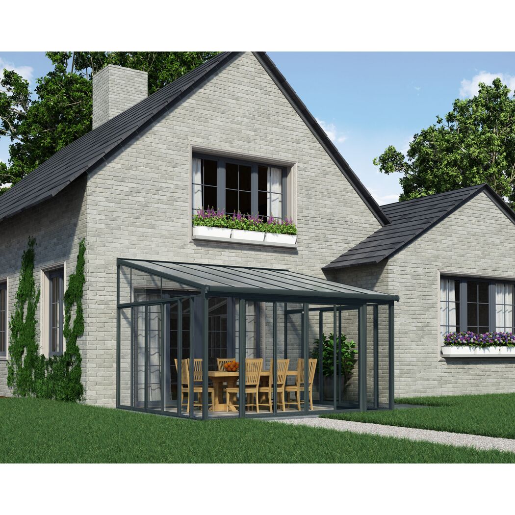 Wintergarten 'Sanremo' anthrazit 380 x 435 cm Polycarbonat transparent