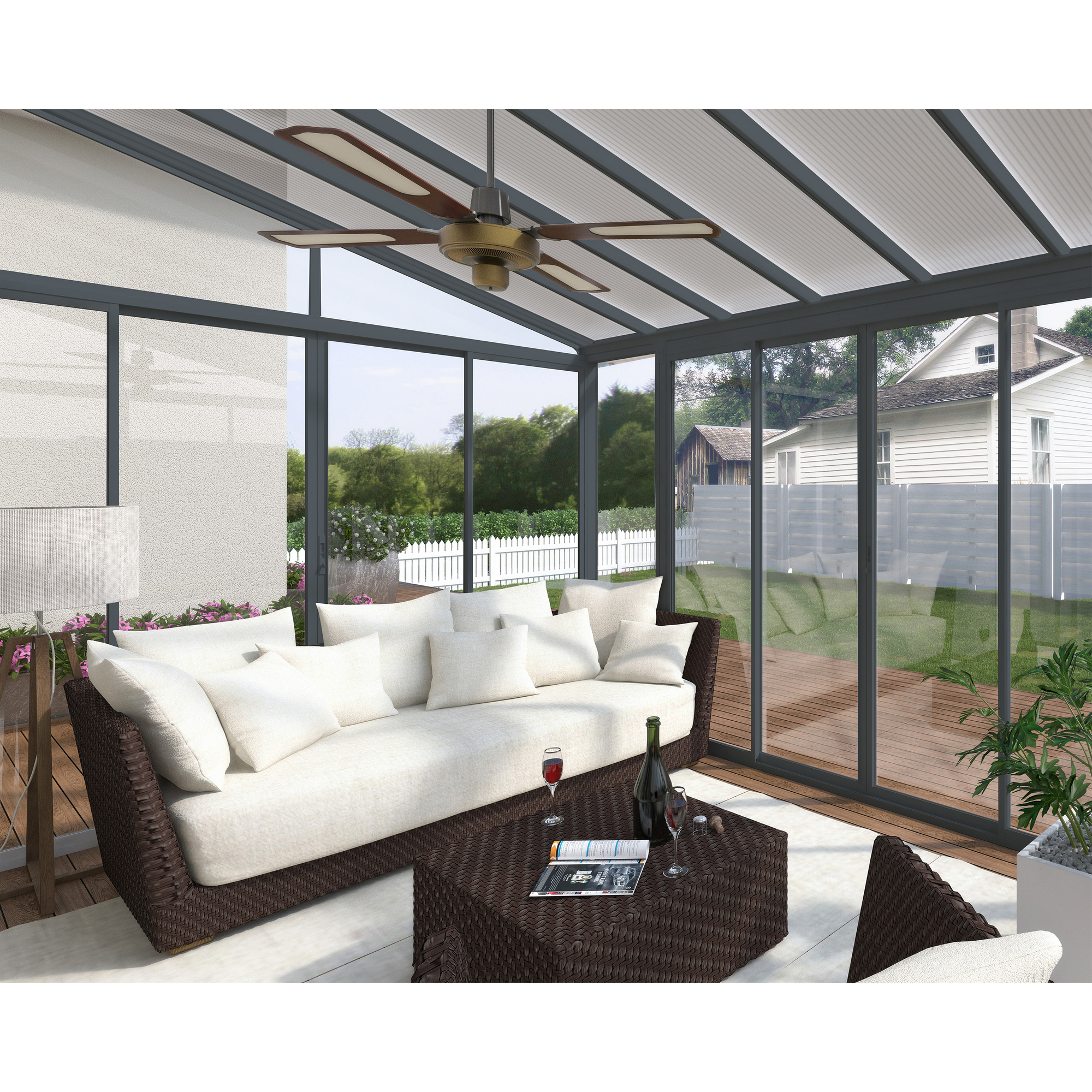 Wintergarten 'Sanremo' anthrazit 380 x 435 cm Polycarbonat transparent