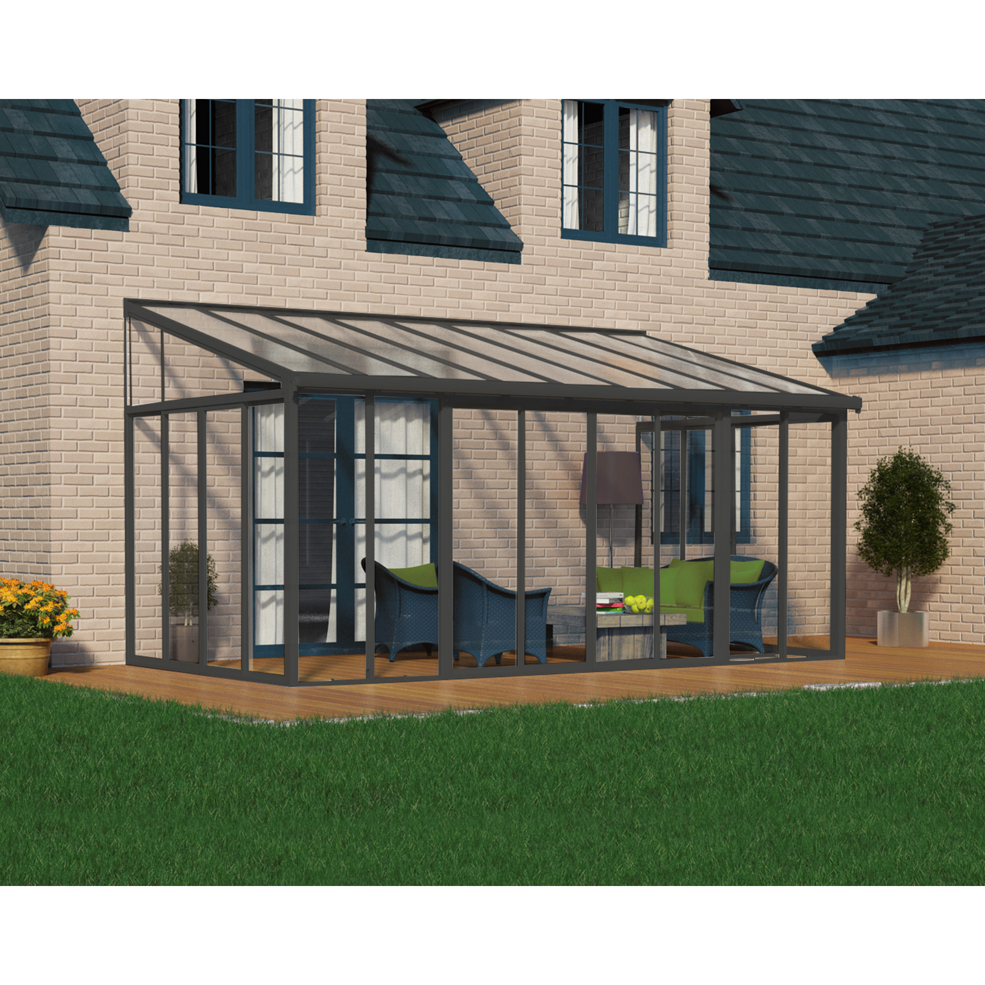 Wintergarten 'Sanremo' anthrazit 294 x 556 cm Polycarbonat transparent