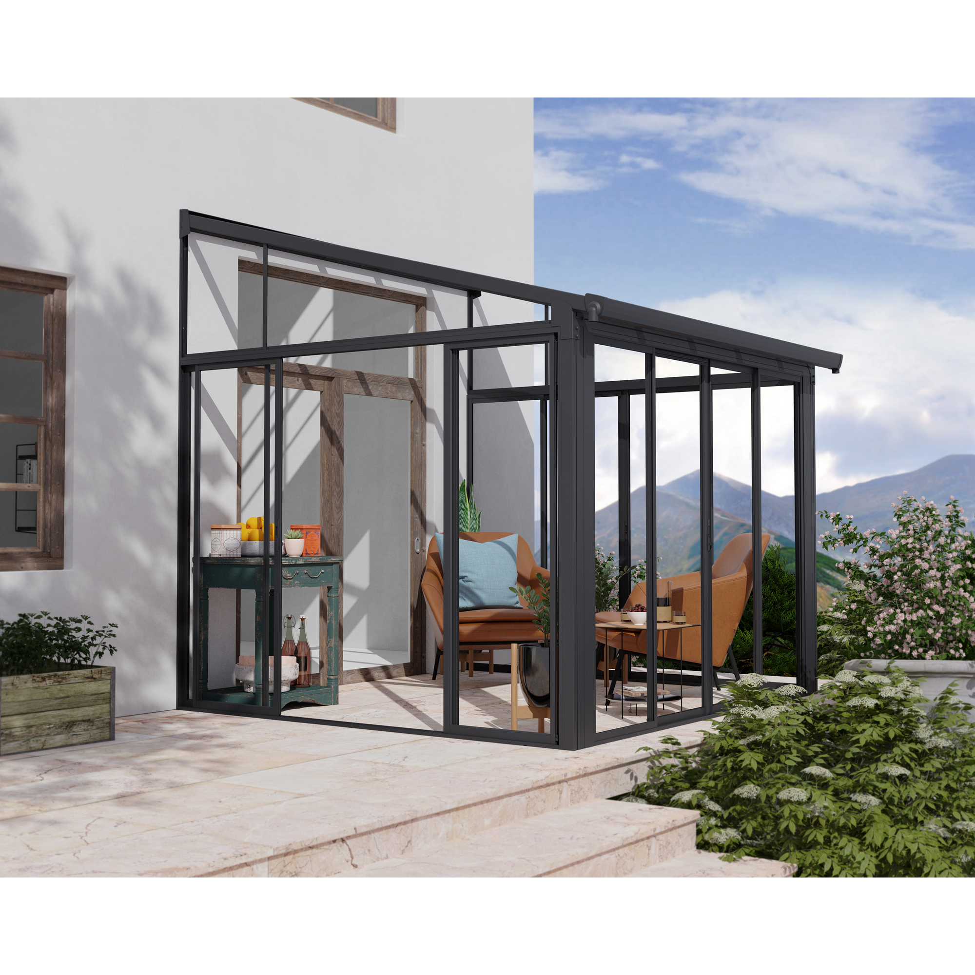Wintergarten 'Sanremo' anthrazit 294 x 314 cm Polycarbonat transparent