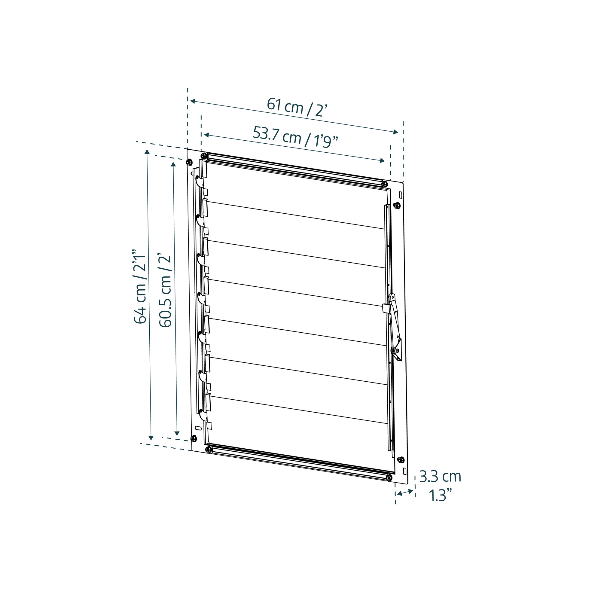 Seitliches Lamellenfenster für Gewächshaus silber 61 x 64 cm Polycarbonat