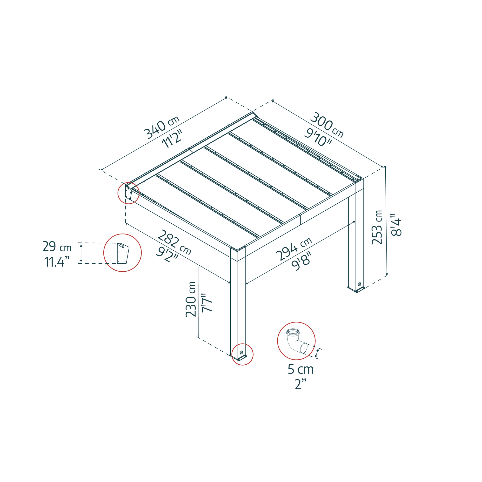 Terrassenüberdachung 'Helsinki' Zedernholz 340 x 300 cm Polycarbonat grau