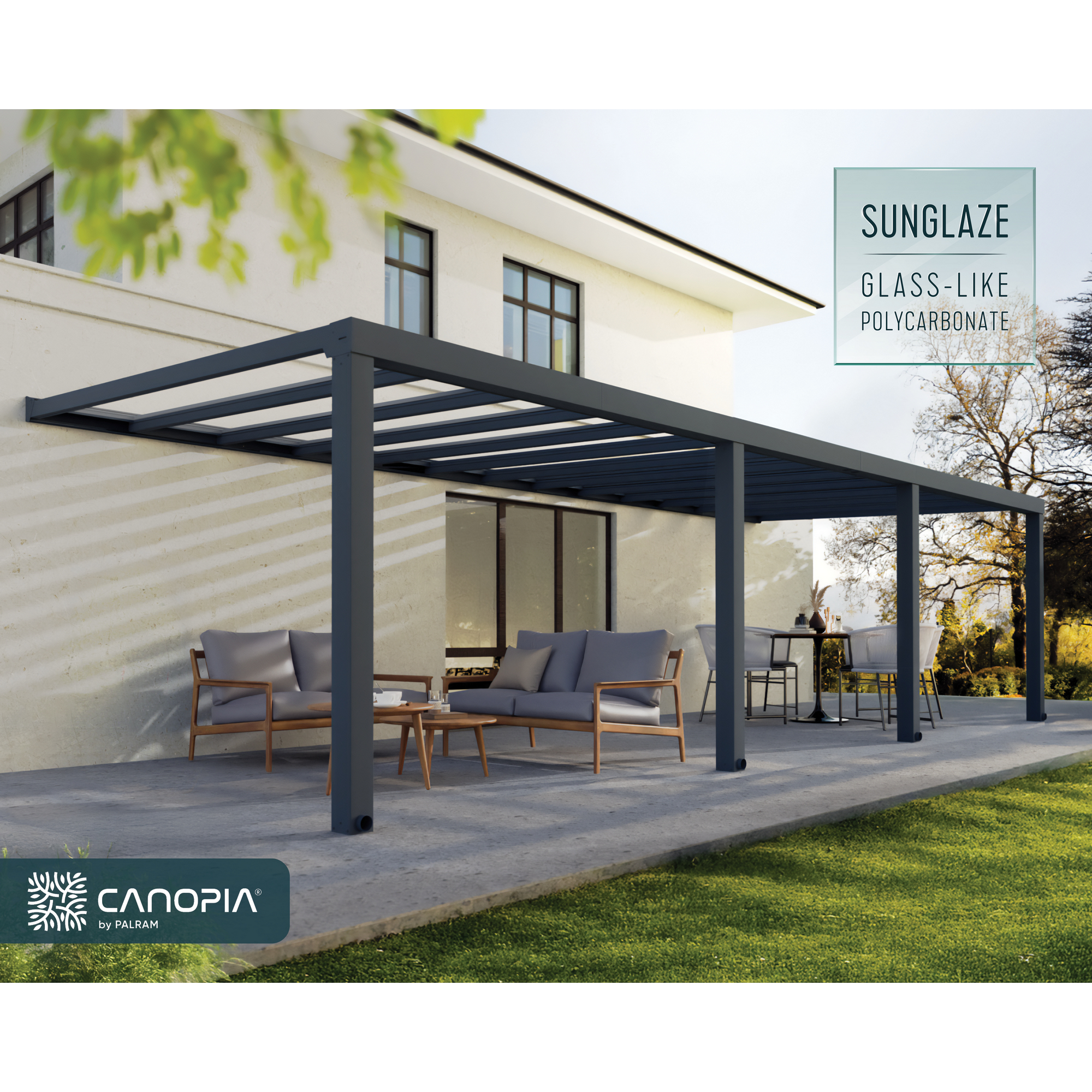 Terrassenüberdachung 'Stockholm' anthrazit  330,5 x 950 cm Polycarbonat klar