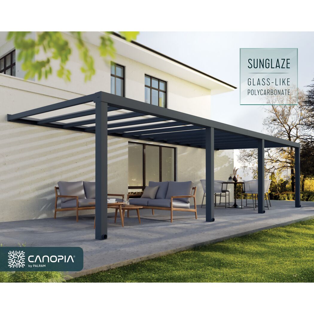 Terrassenüberdachung 'Stockholm' anthrazit  330,5 x 950 cm Polycarbonat klar
