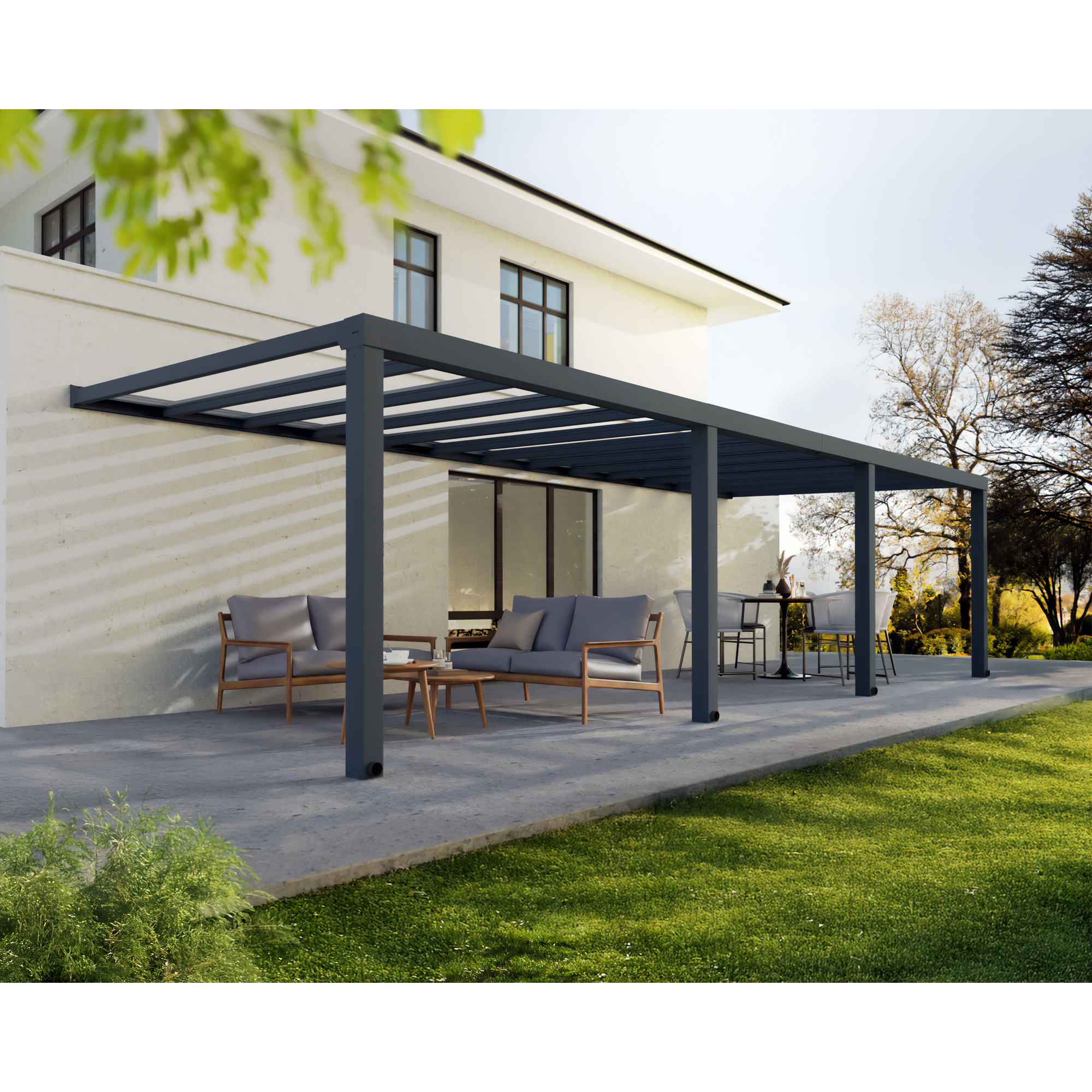 Terrassenüberdachung 'Stockholm' anthrazit  330,5 x 950 cm Polycarbonat klar