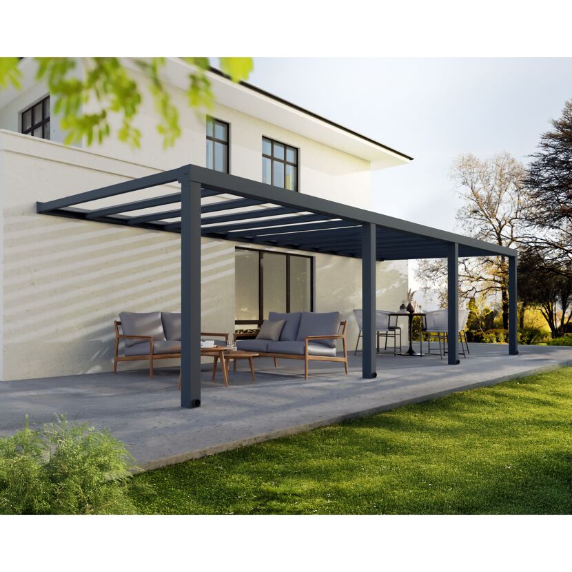 Terrassenüberdachung 'Stockholm' anthrazit  330,5 x 950 cm Polycarbonat klar
