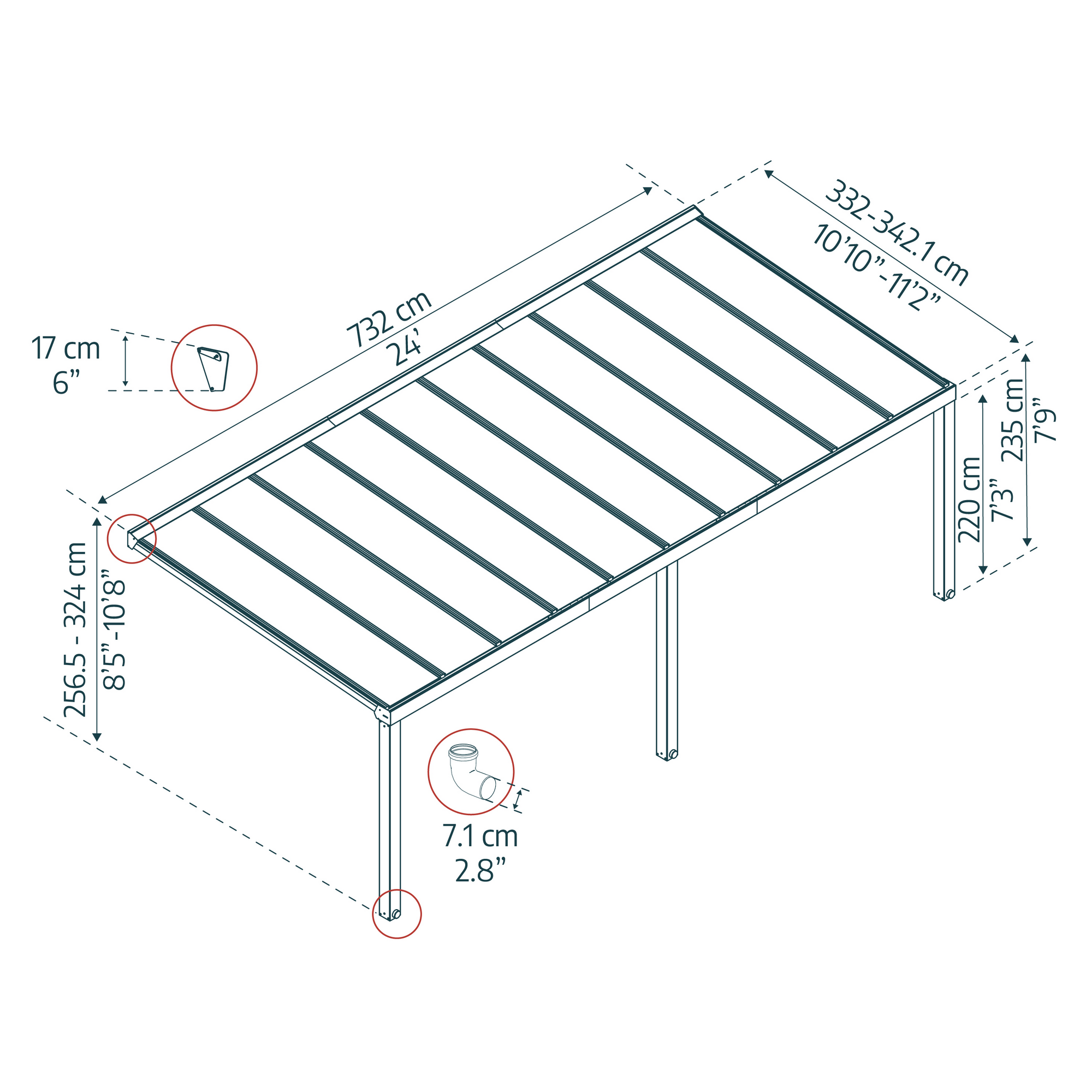 Terrassenüberdachung 'Stockholm' anthrazit  330,5 x 732 cm Polycarbonat klar