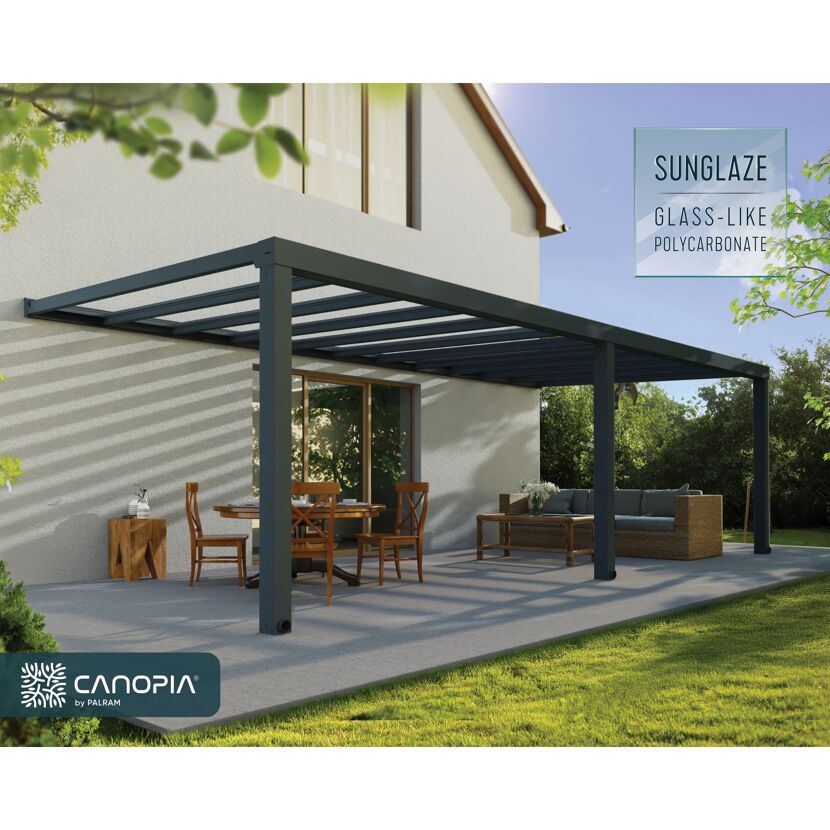 Terrassenüberdachung 'Stockholm' anthrazit  330,5 x 805 cm Polycarbonat klar