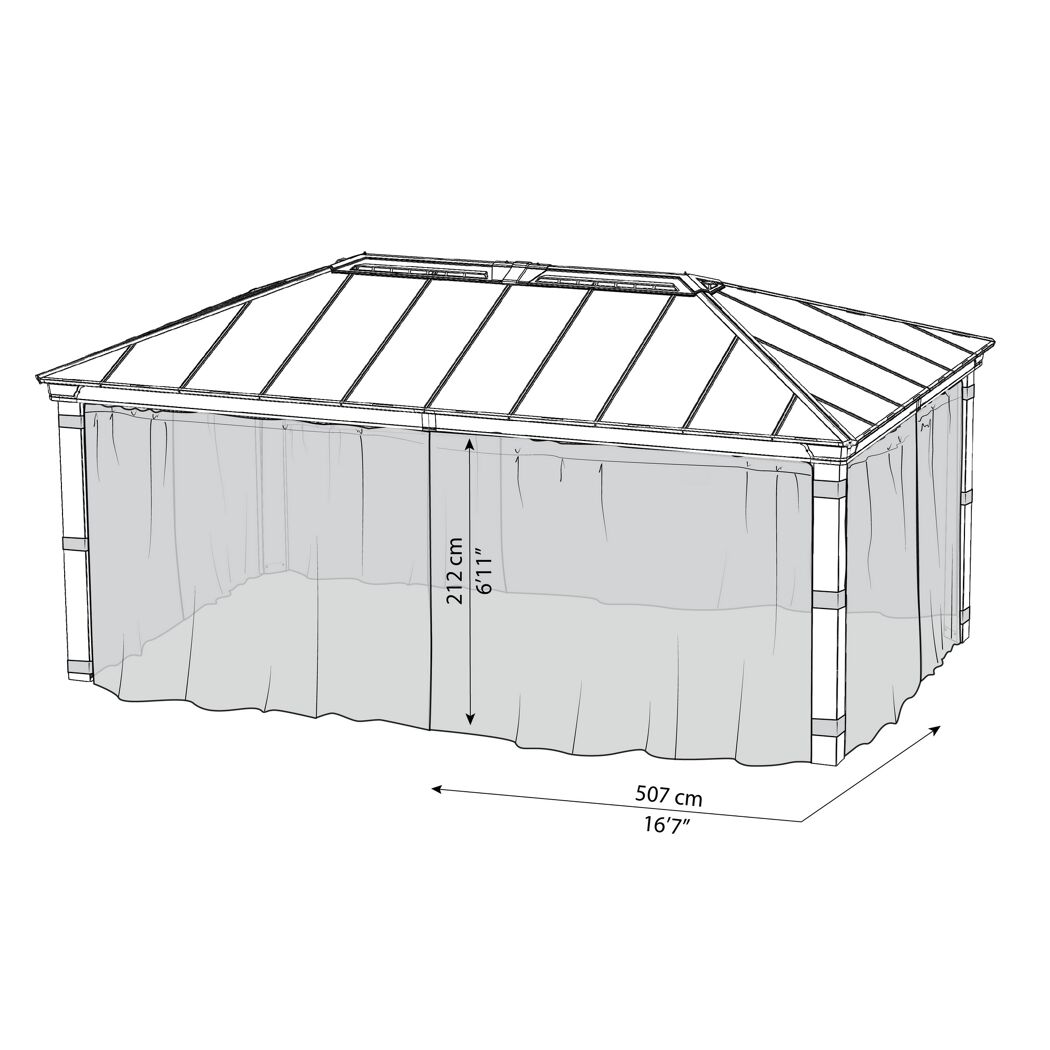 Insektenschutznetz dunkelgrau für Pavillon Dallas 3,6 x 6 m