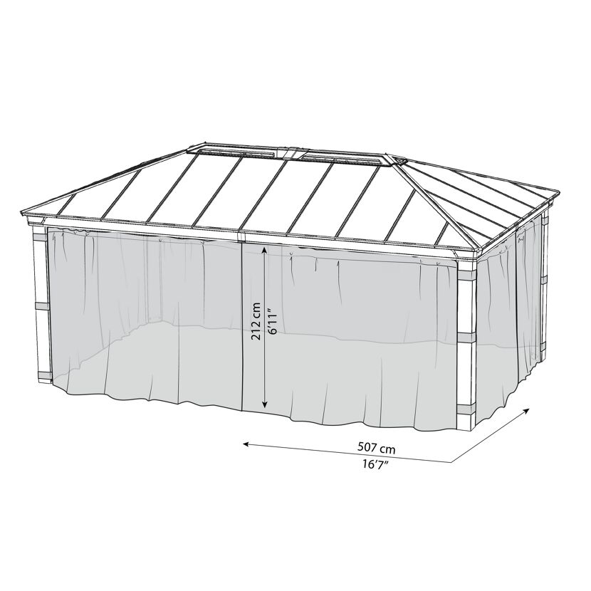 Insektenschutznetz dunkelgrau für Pavillon Dallas 3,6 x 6 m