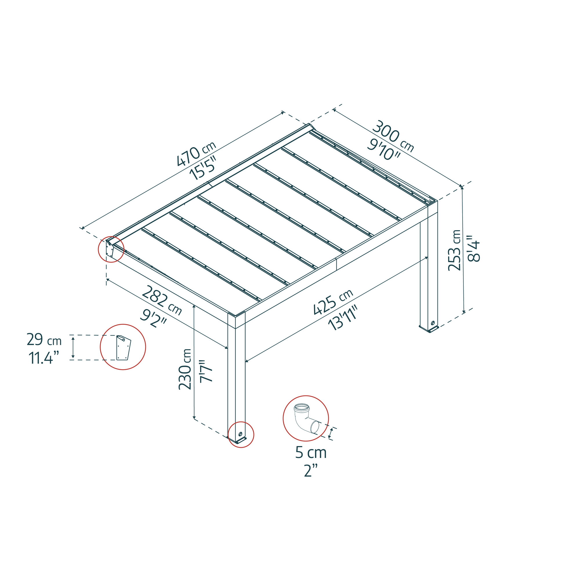 Terrassenüberdachung 'Helsinki' Zedernholz 665 x 300 cm Polycarbonat grau