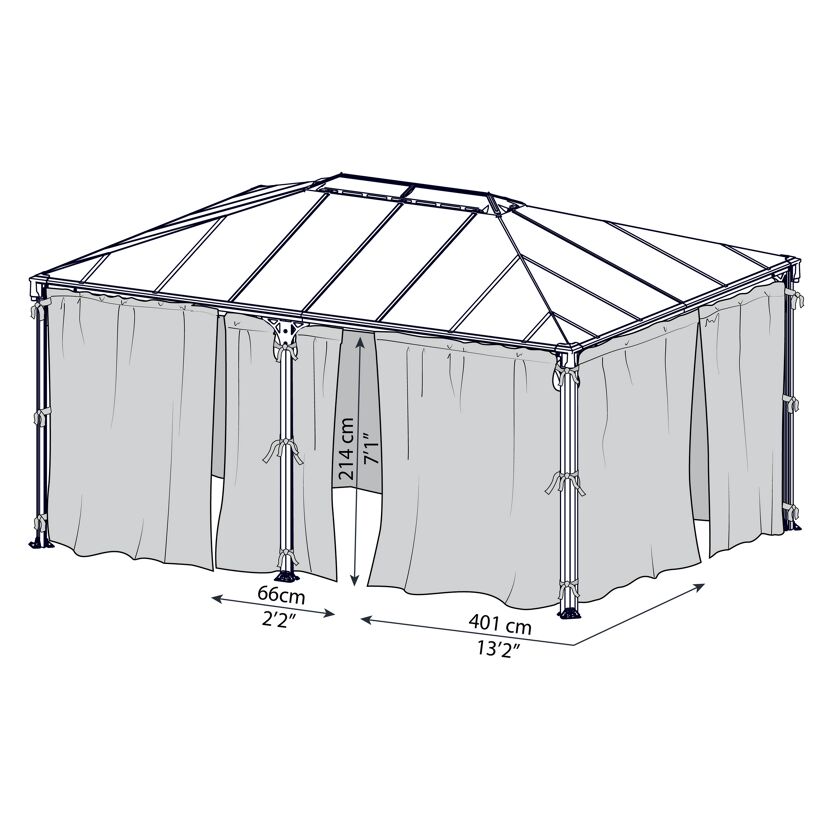 Vorhang-Set dunkelgrau für Pavillon Milano 3 x 4 m/Martinique 3,6 x 5 m