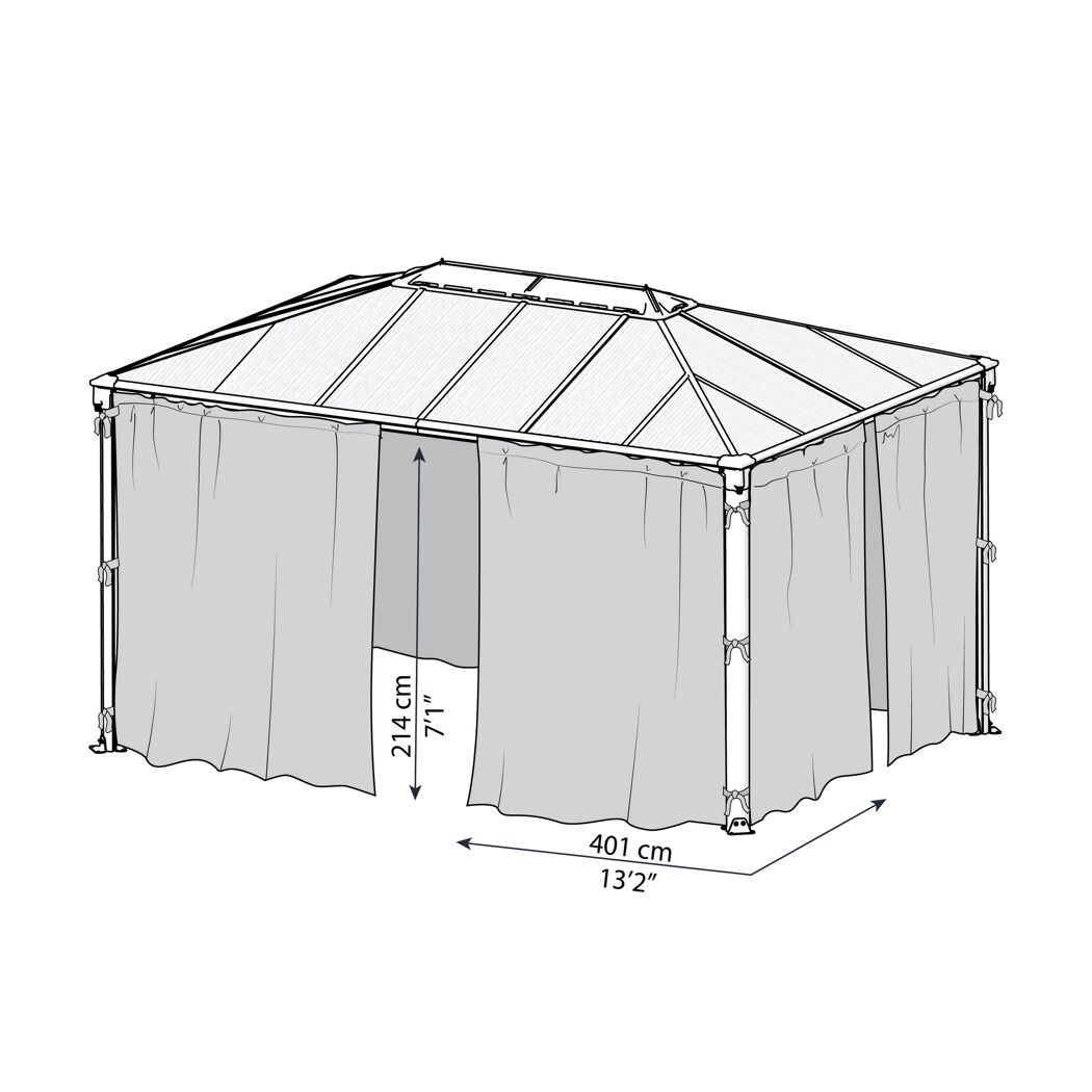 Vorhang-Set dunkelgrau für Pavillon Martinique 3 x 4 m