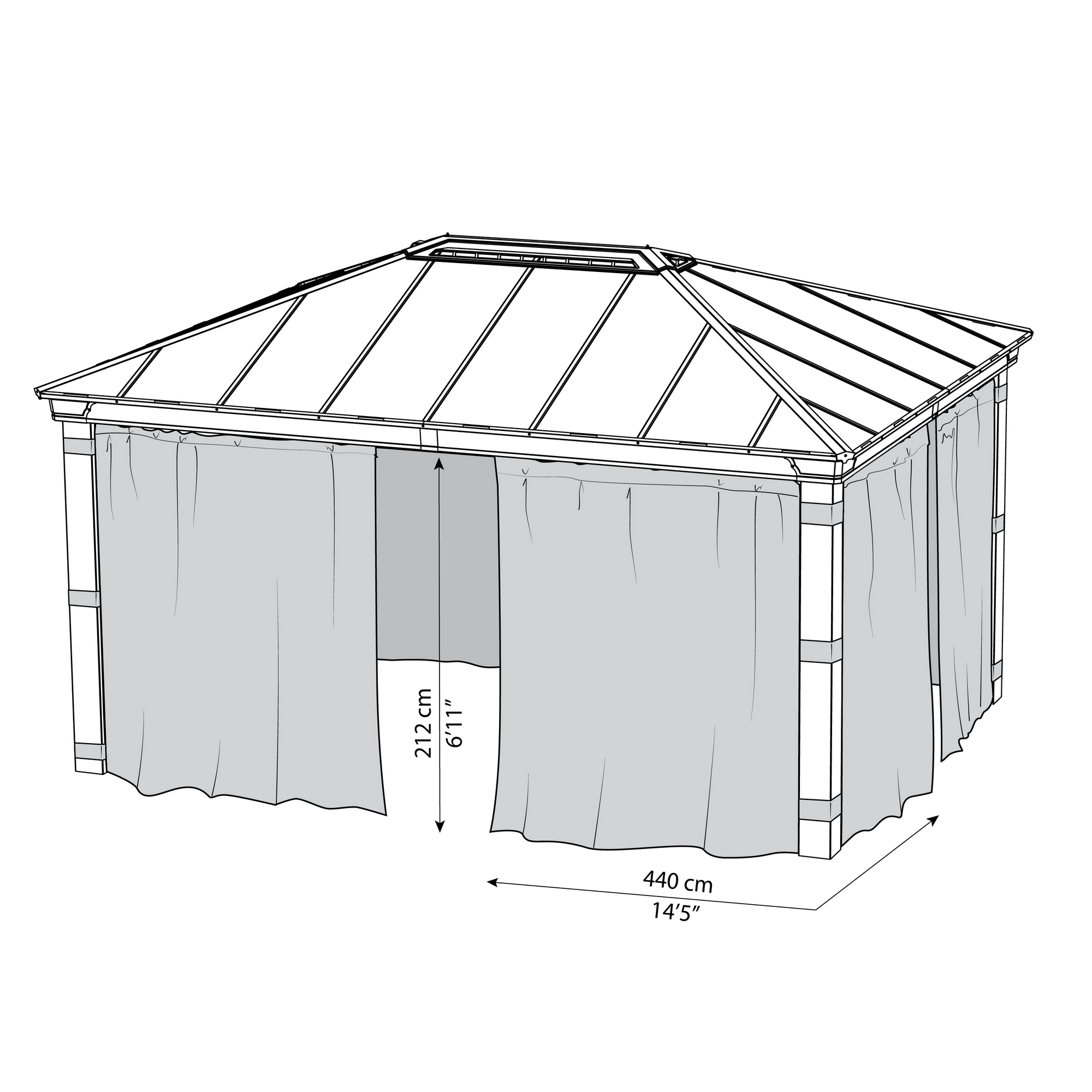 Vorhang-Set dunkelgrau für Pavillon Dallas 3,6 x 5 m