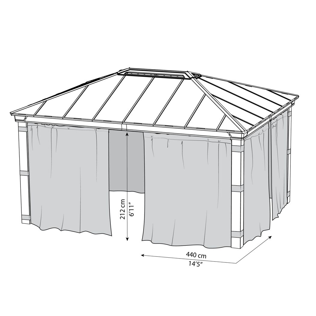 Vorhang-Set dunkelgrau für Pavillon Dallas 3,6 x 5 m