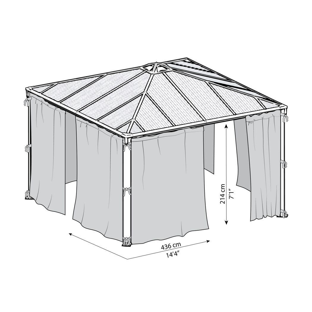 Vorhang-Set dunkelgrau für Pavillon Palermo 4,3 x 4,3 m