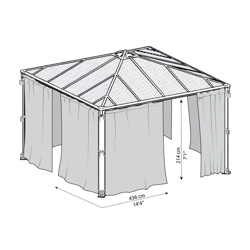 Vorhang-Set dunkelgrau für Pavillon Palermo 4,3 x 4,3 m
