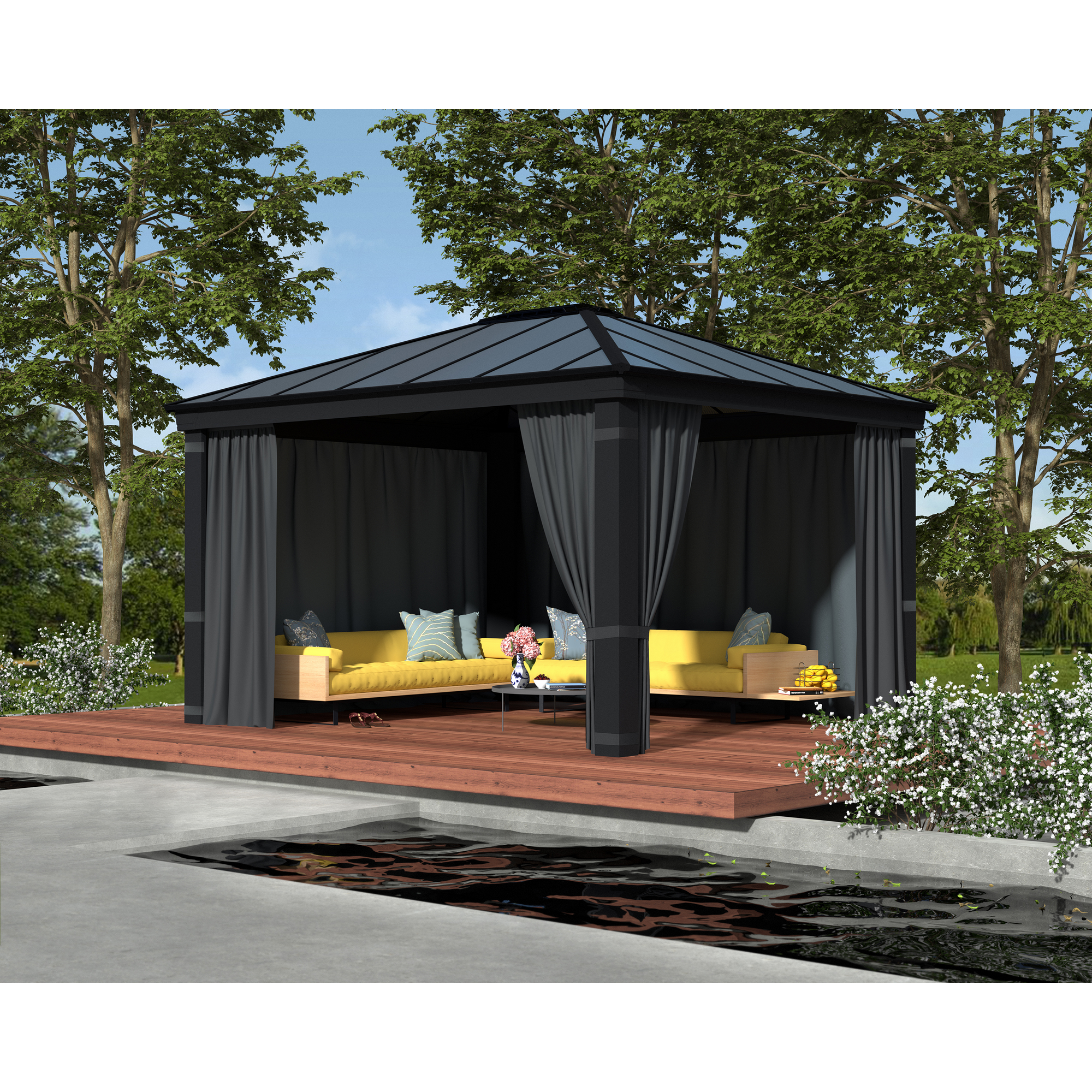 Vorhang-Set dunkelgrau für Pavillon Dallas 3,6 x 4,3 m