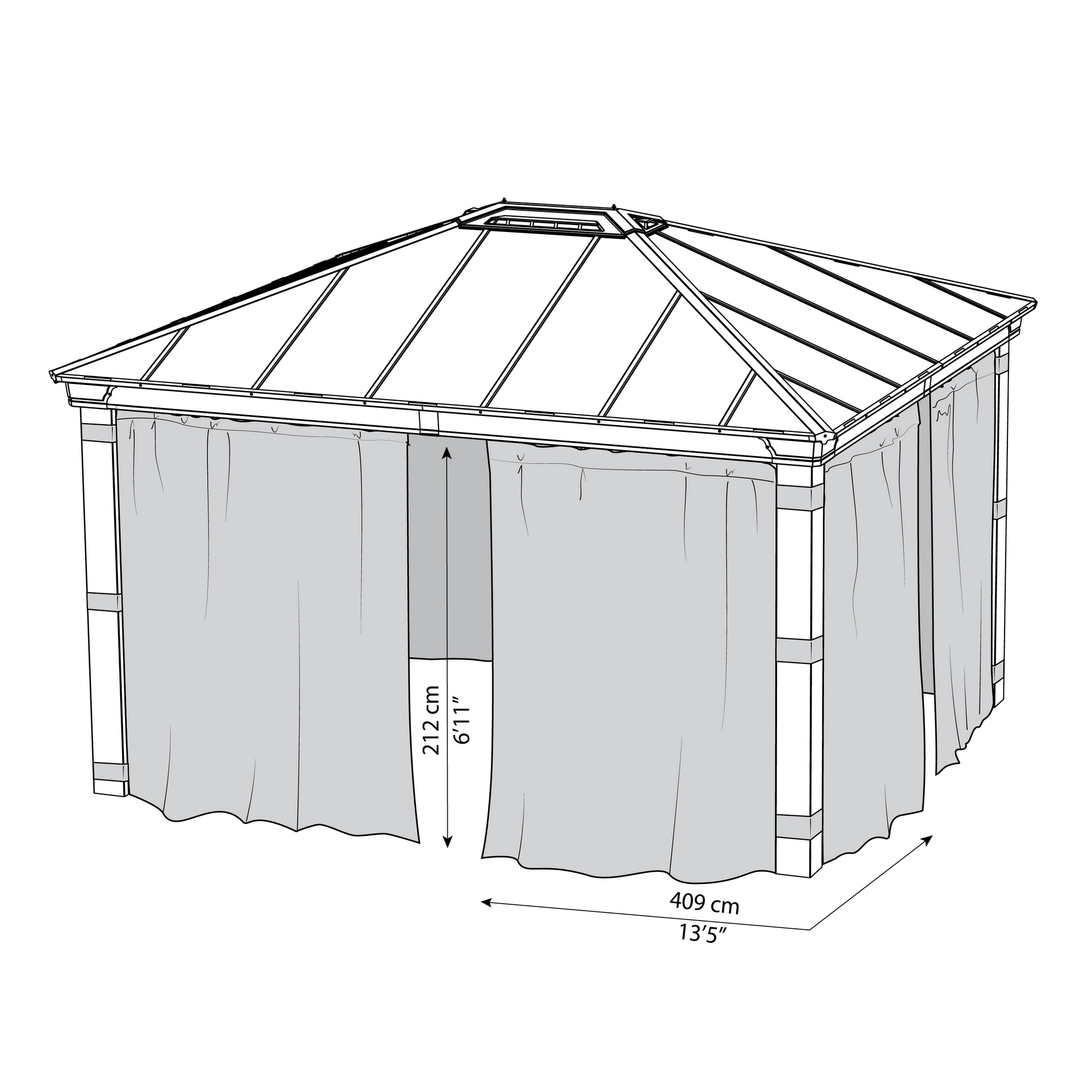 Vorhang-Set dunkelgrau für Pavillon Dallas 3,6 x 4,3 m