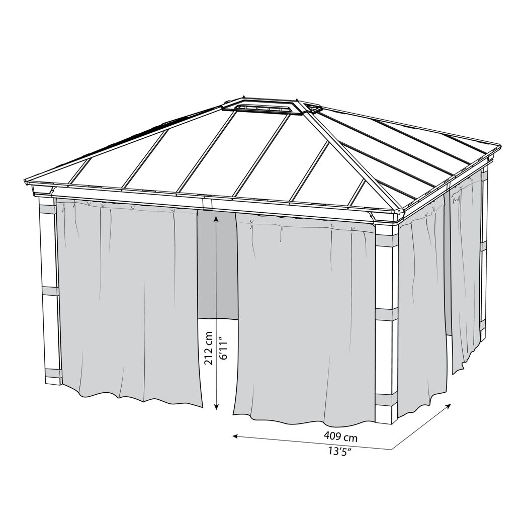 Vorhang-Set dunkelgrau für Pavillon Dallas 3,6 x 4,3 m