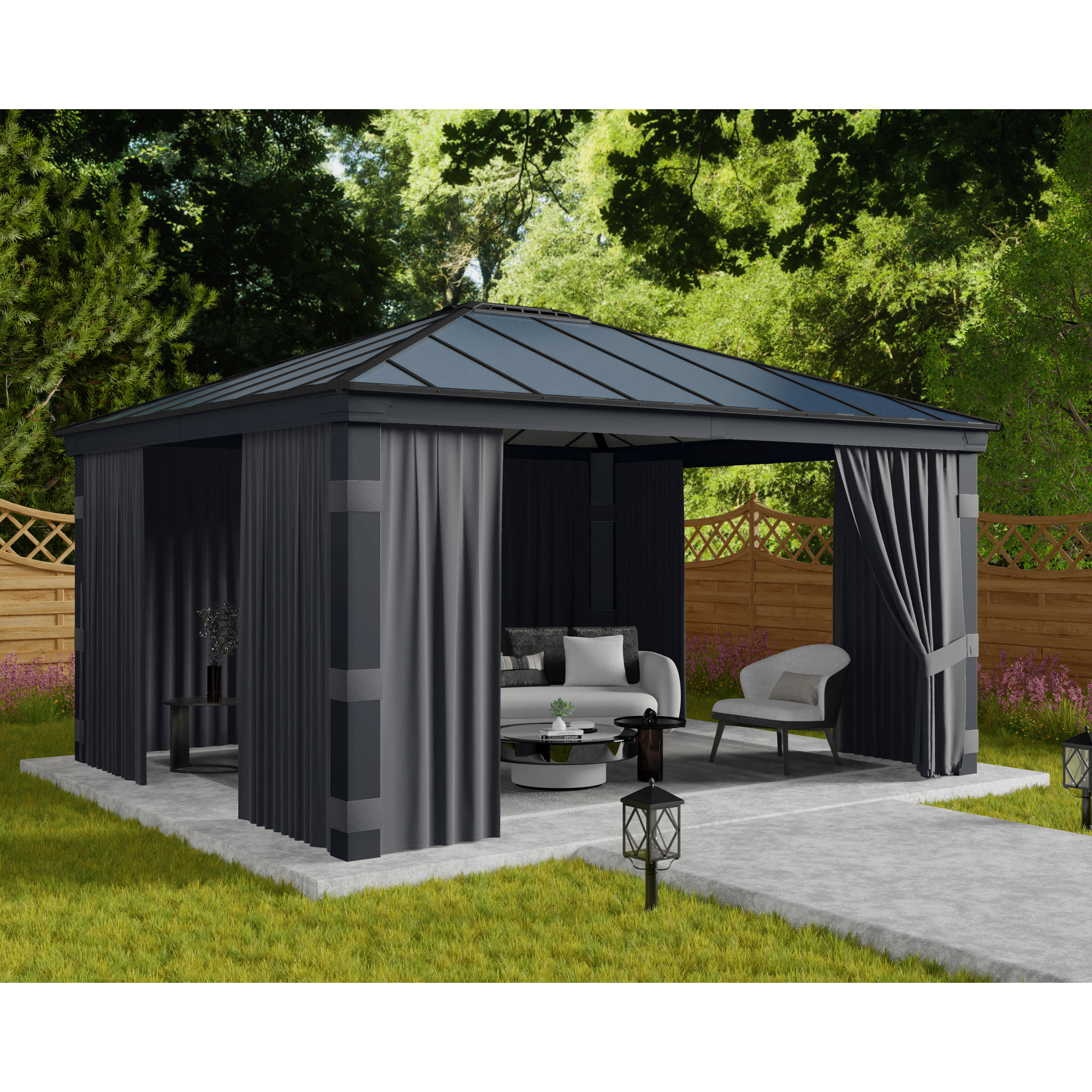Vorhang-Set dunkelgrau für Pavillon Dallas 4,9 x 4,2 m