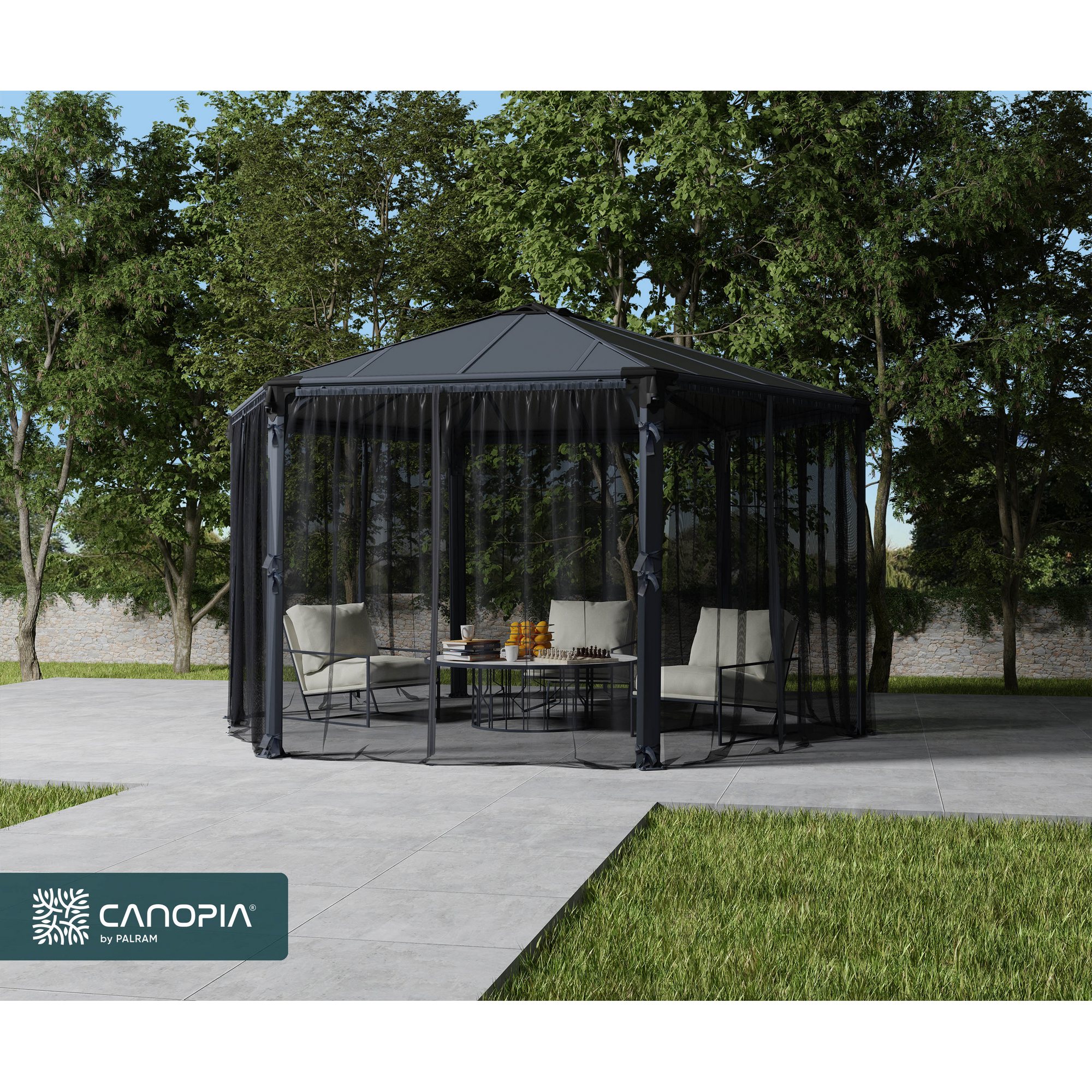 Insektenschutznetz dunkelgrau für Sechseckpavillon