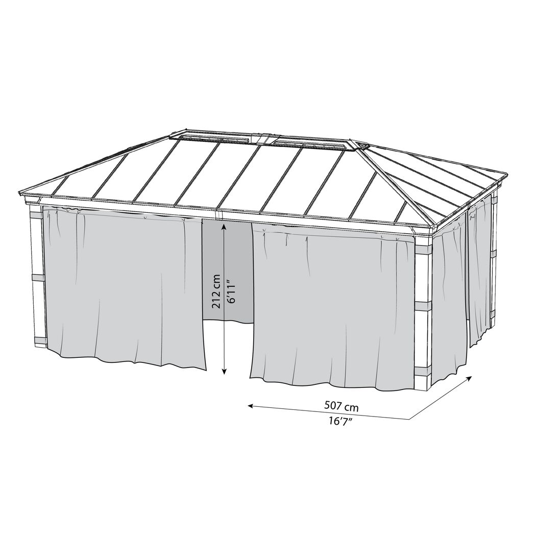 Vorhang-Set dunkelgrau für Pavillon Dallas 3,6 x 6 m