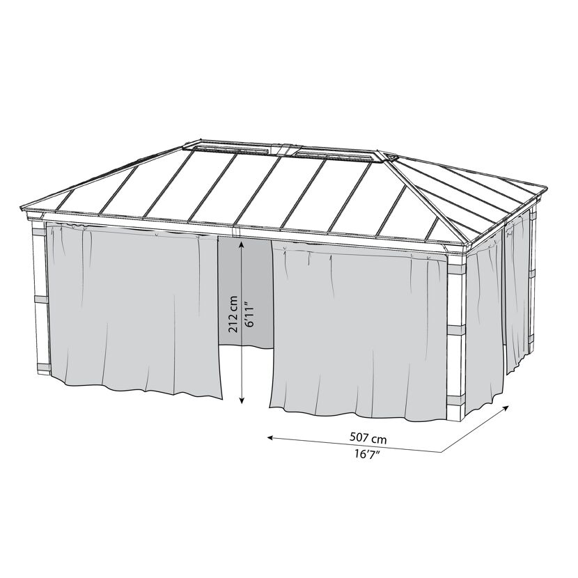 Vorhang-Set dunkelgrau für Pavillon Dallas 3,6 x 6 m