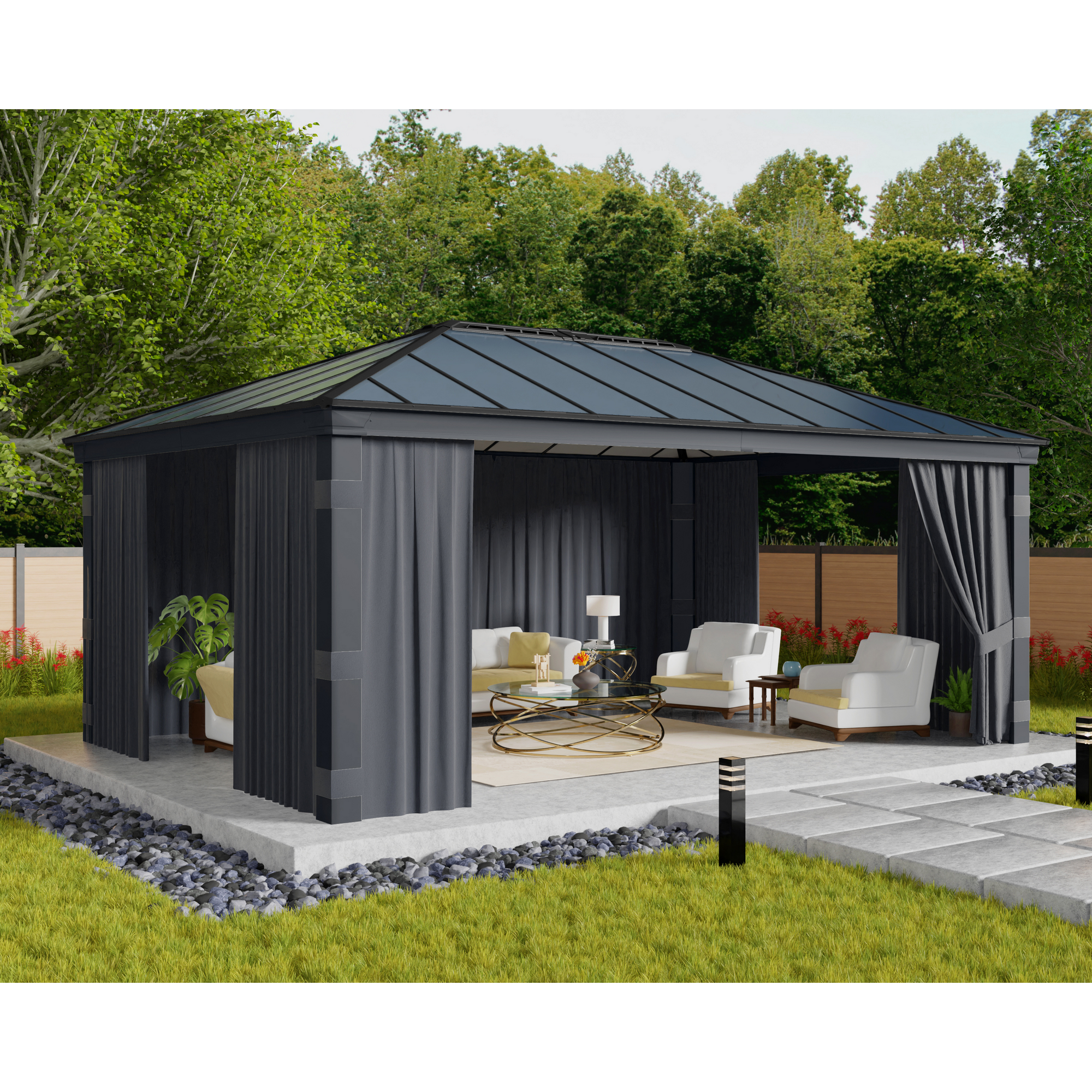 Vorhang-Set dunkelgrau für Pavillon Dallas 6,1 x 4,2 m