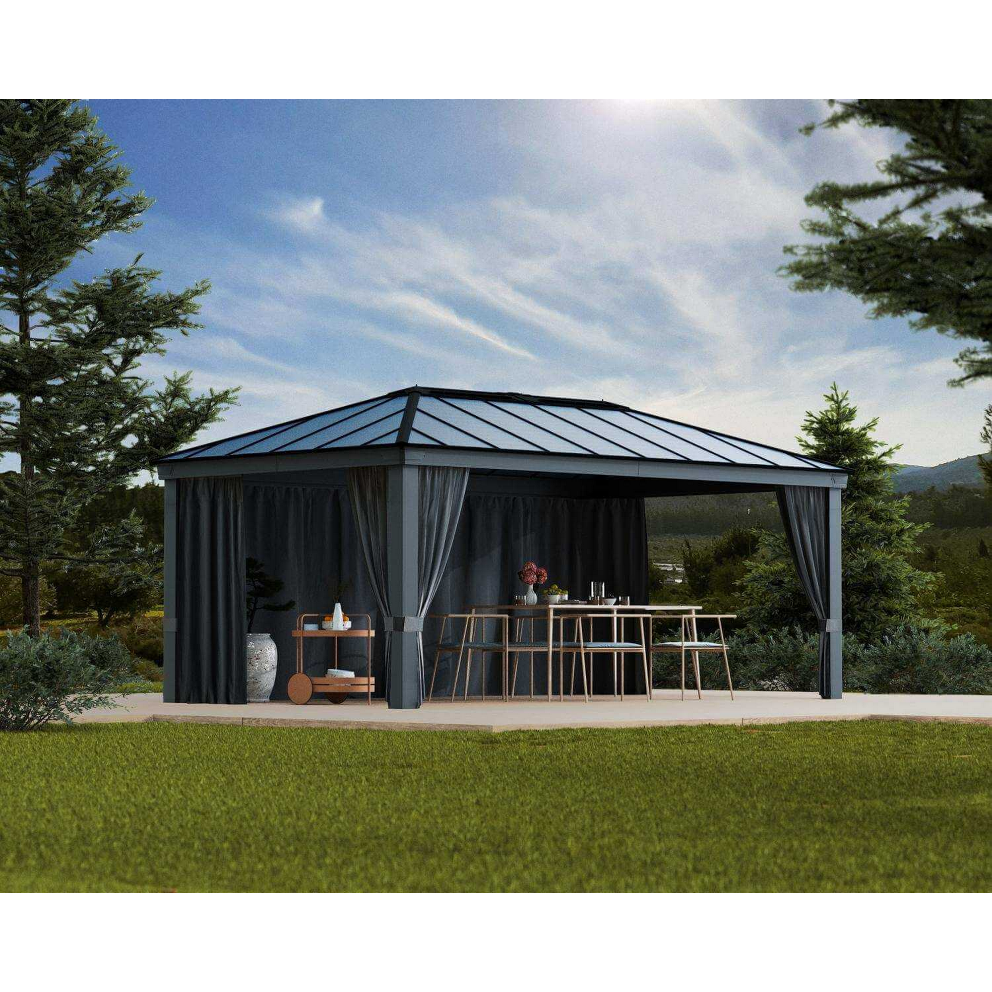Vorhang-Set dunkelgrau für Pavillon Dallas 6,1 x 4,2 m