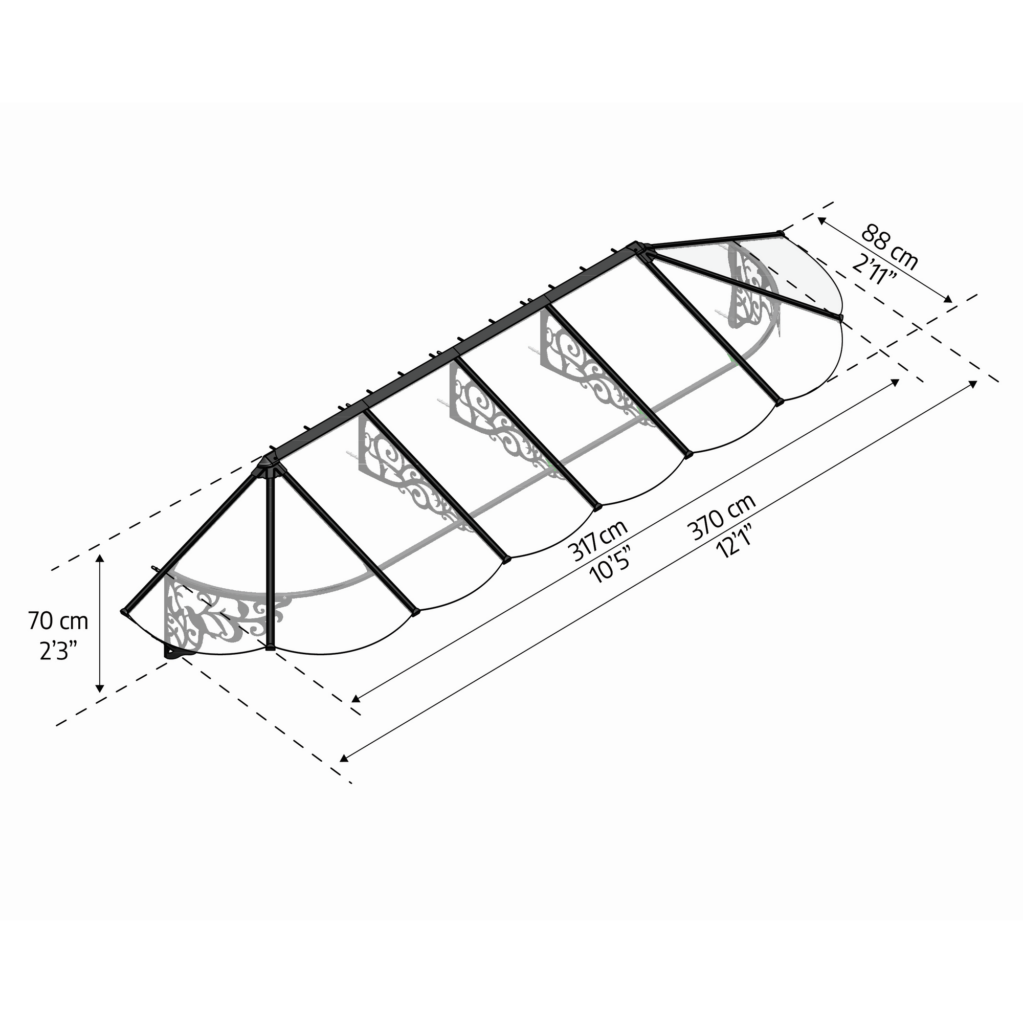 Vordach 'Lily' schwarz 88 x 370,2 cm Acrylglas klar
