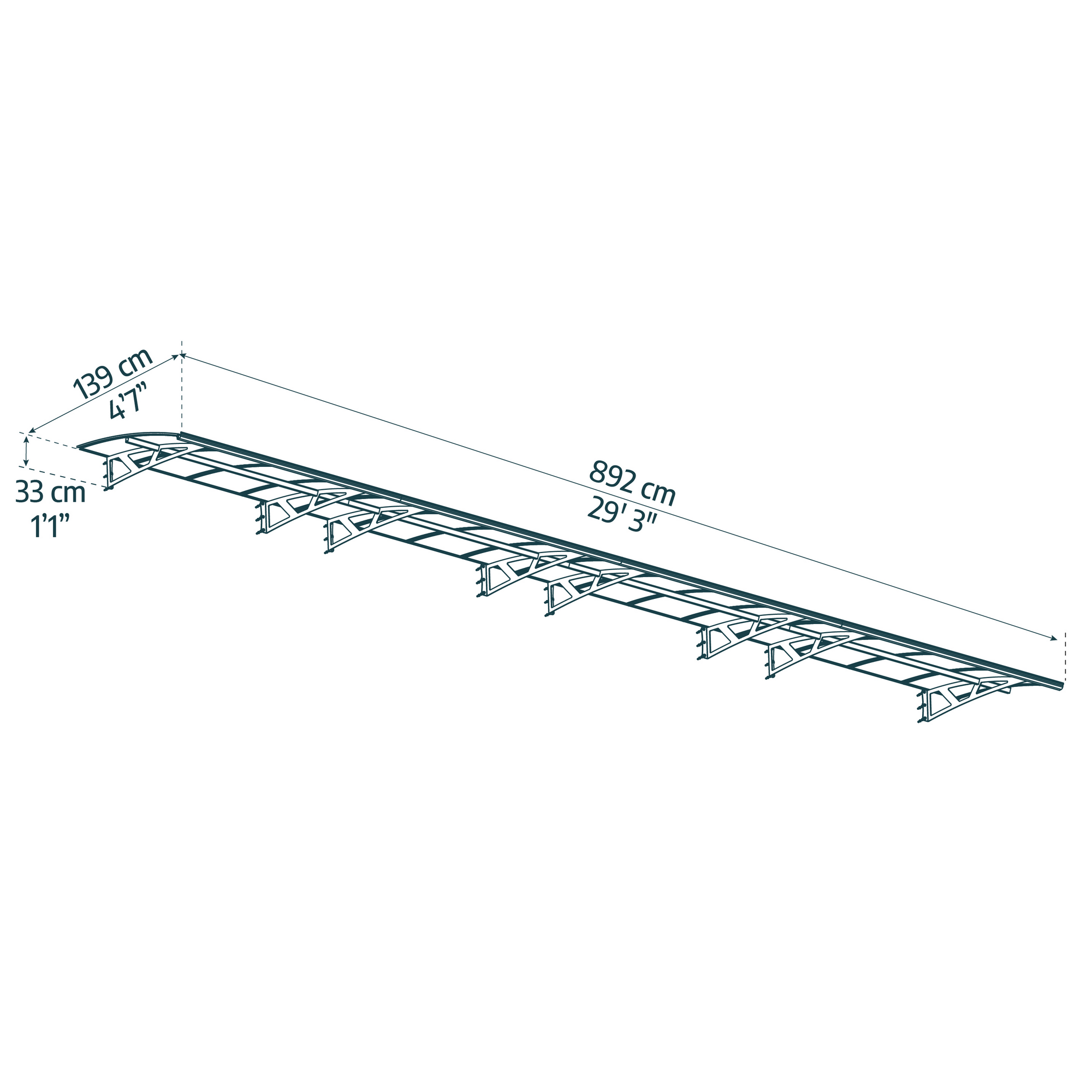 Vordach 'Amsterdam' dunkelgrau 139 x 892 cm Acrylglas klar