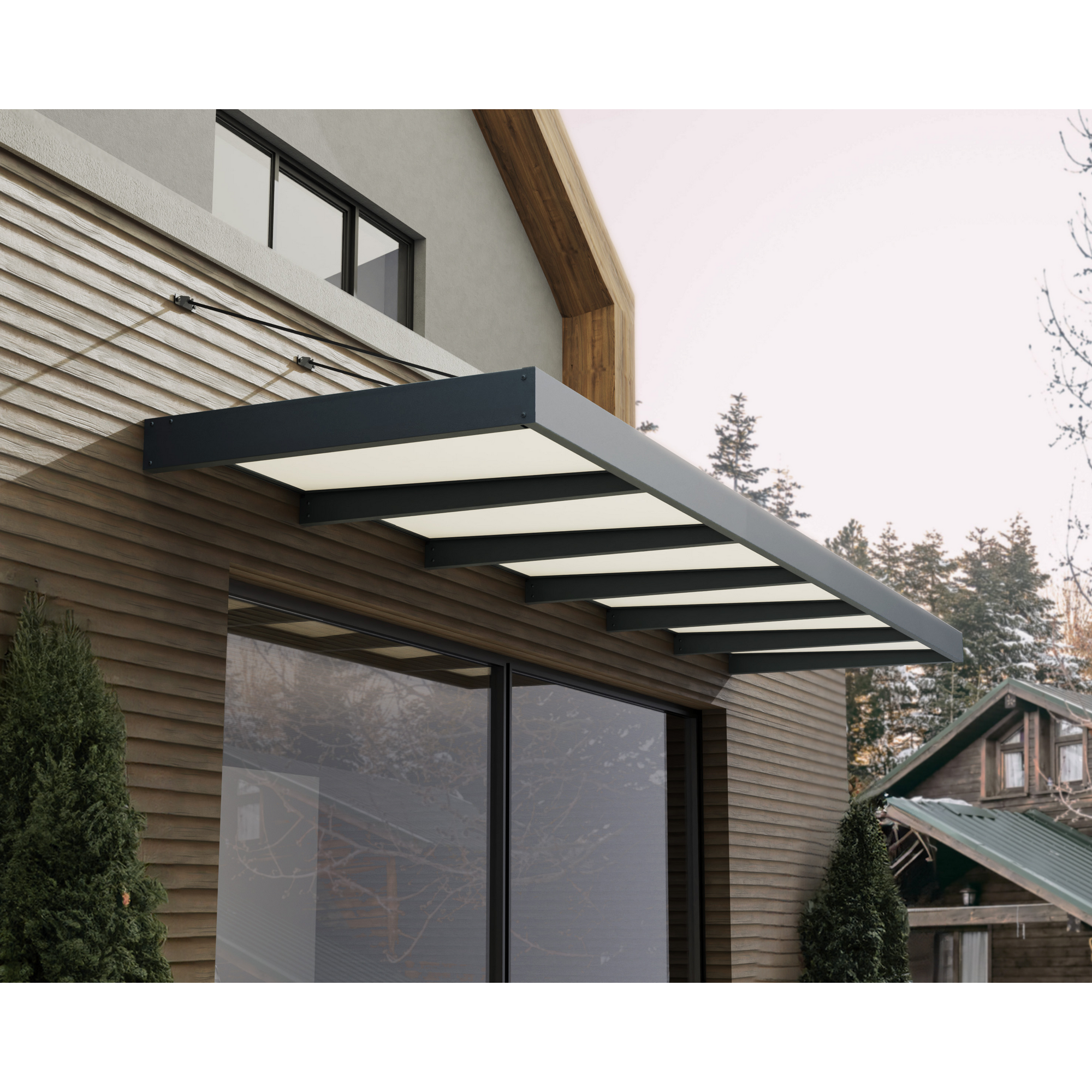 Vordach 'Sophia XL' anthrazit 140 x 565 cm Acrylglas opalweiß