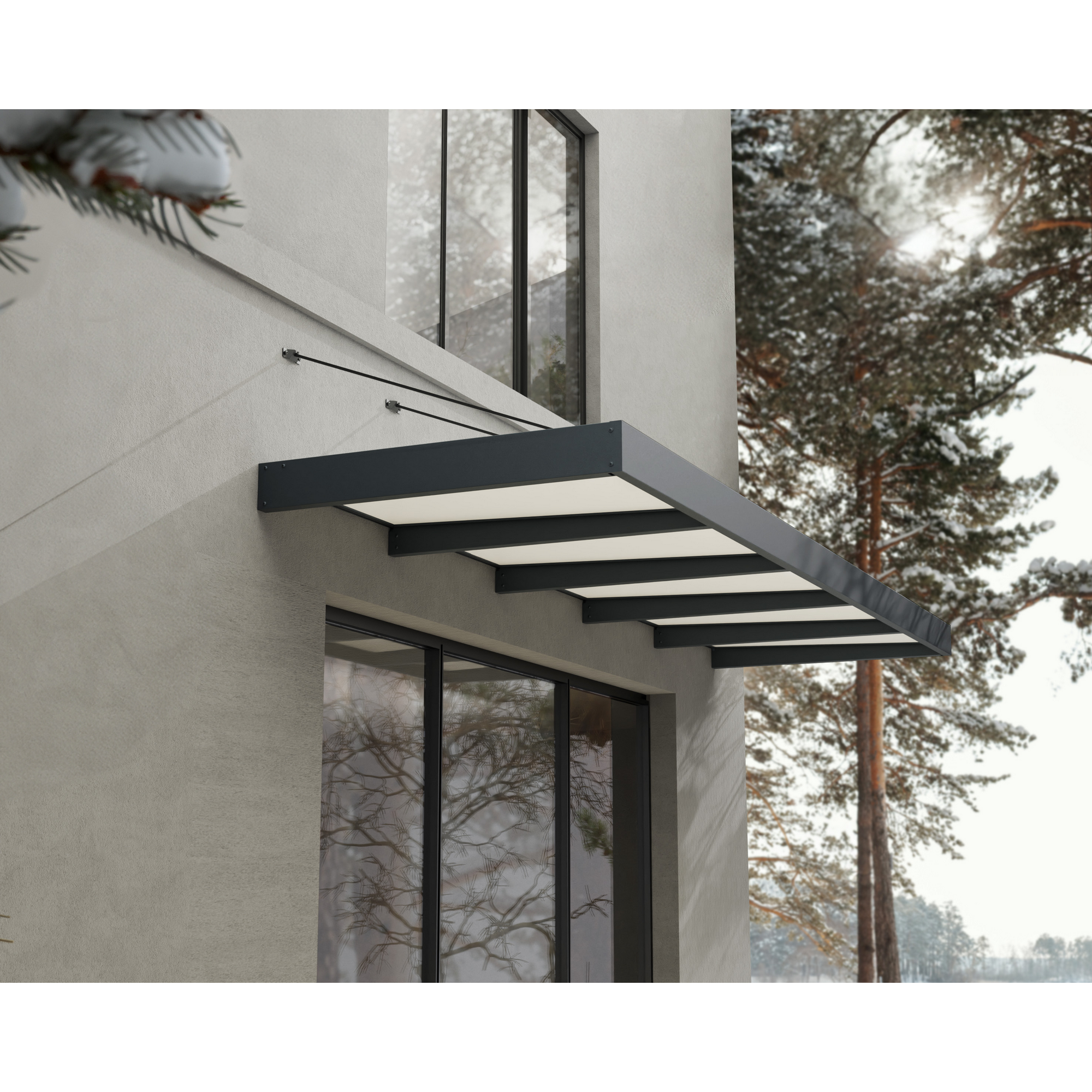 Vordach 'Sophia XL' anthrazit 140 x 471 cm Acrylglas opalweiß