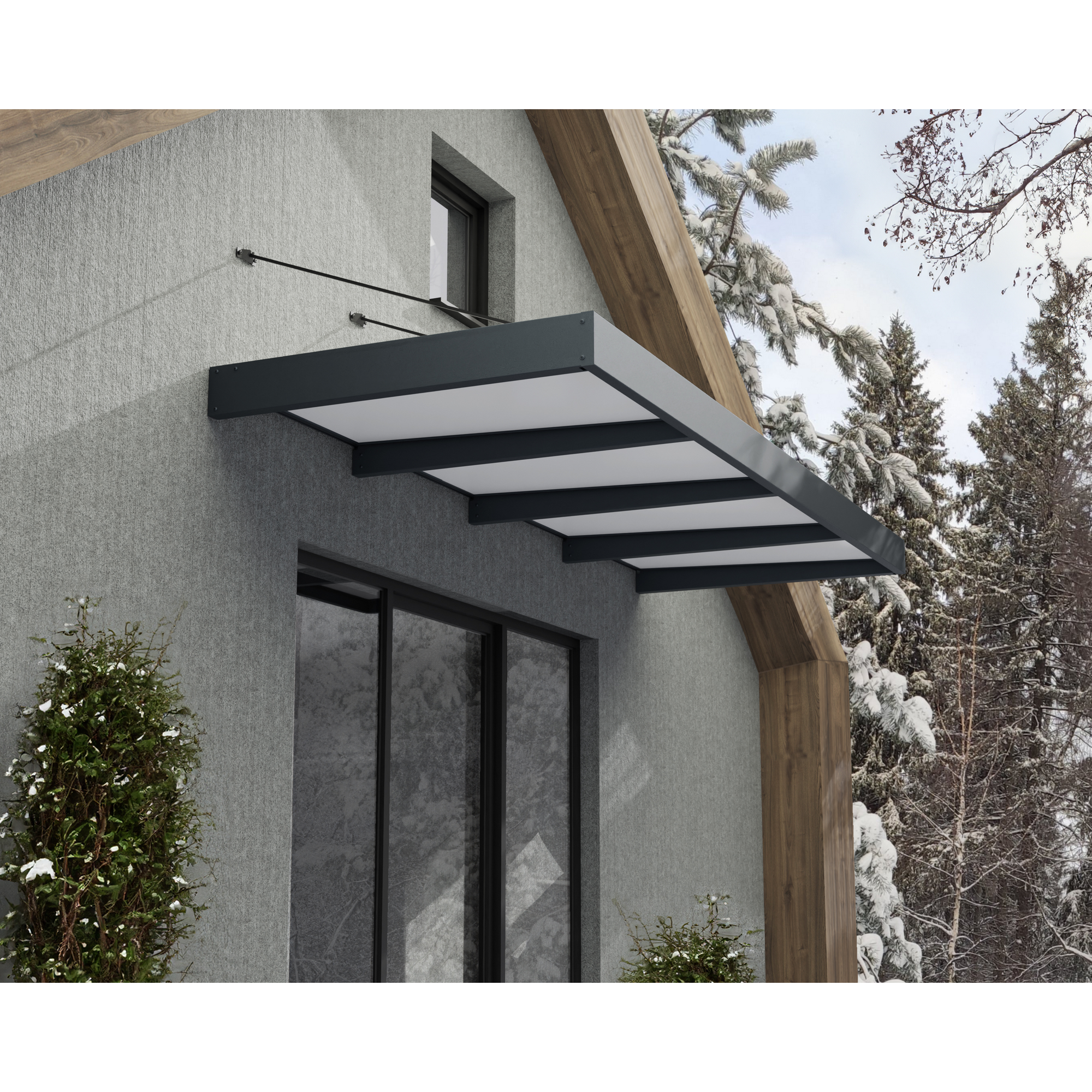 Vordach 'Sophia XL' anthrazit 140 x 378,7 cm Acrylglas opalweiß