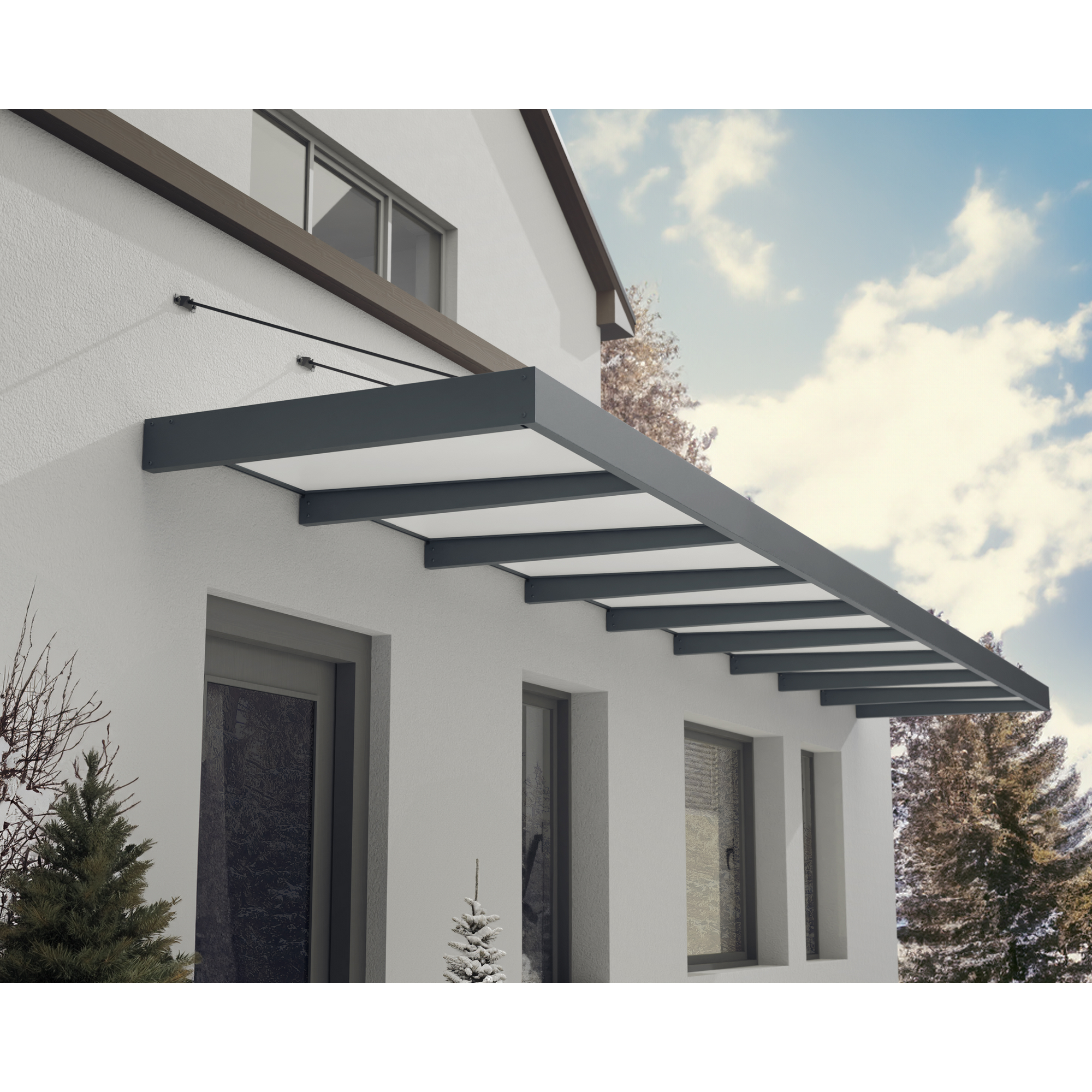 Vordach 'Sophia XL' anthrazit 140 x 845 cm Acrylglas opalweiß