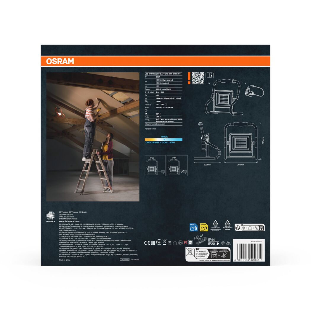 LED-Arbeitsleuchte 'Worklights Battery' 20 W 1600 lm Neutralweiß IP 44