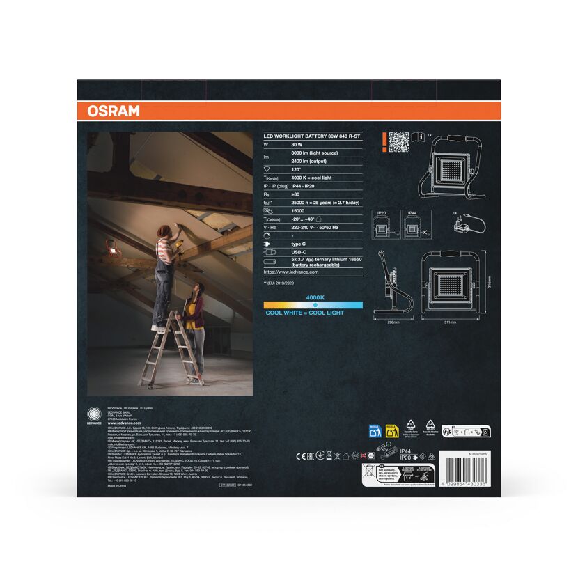 LED-Arbeitsleuchte 'Worklights Battery' 30 W 2400 lm Neutralweiß IP 44