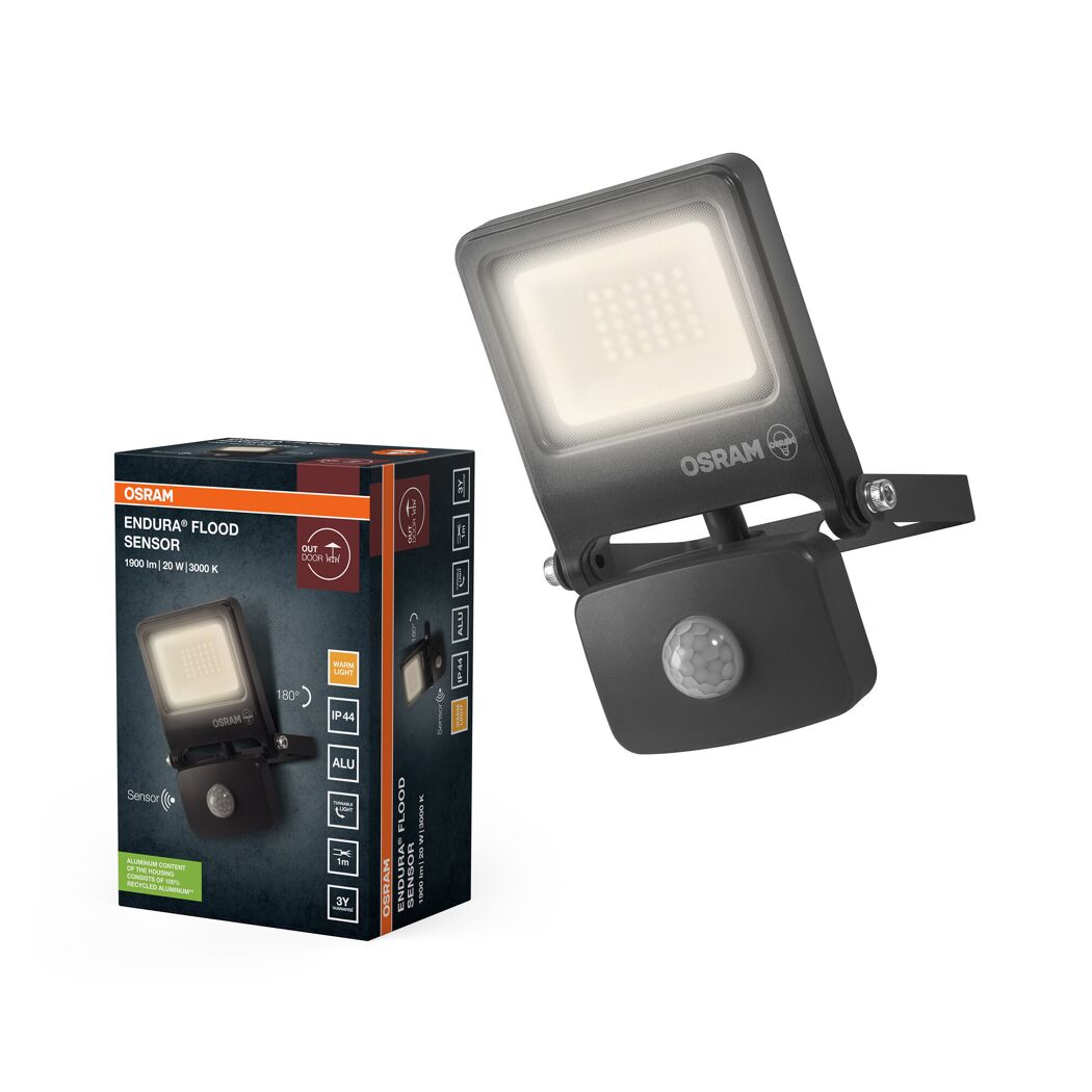LED-Arbeitsleuchte 'Endura Flood Sensor PCR' 20 W 1800 lm Warmweiß IP 44