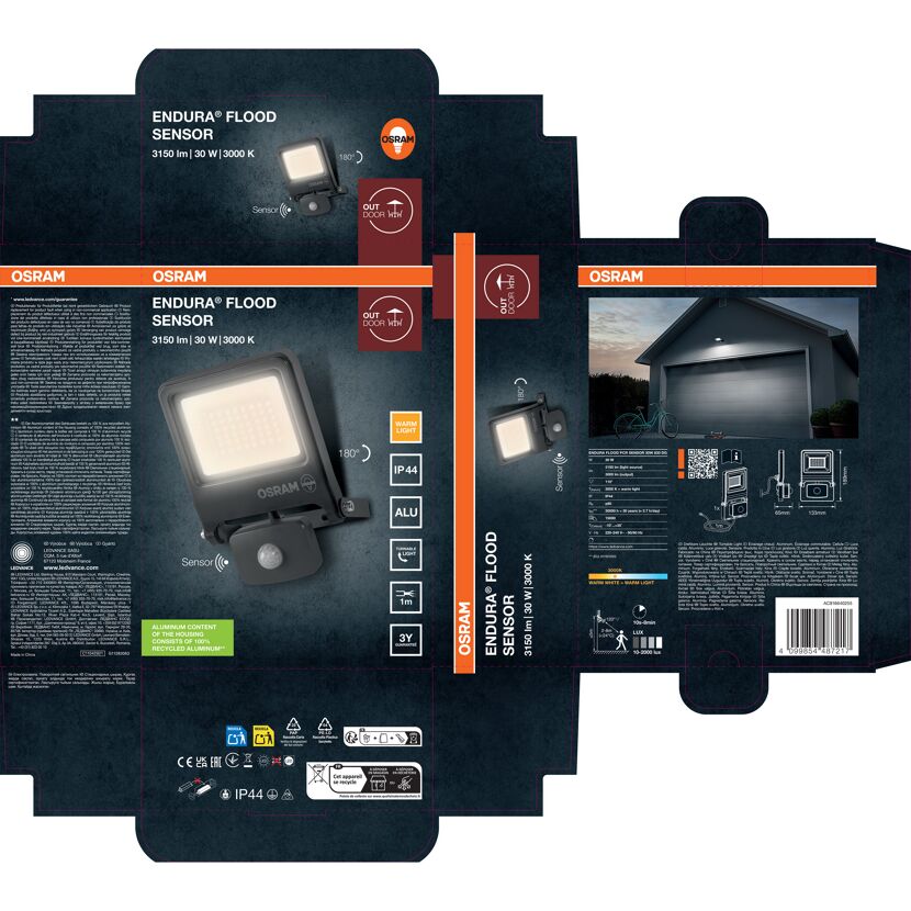 LED-Arbeitsleuchte 'Endura Flood Sensor PCR' 30 W 3000 lm Warmweiß IP 44