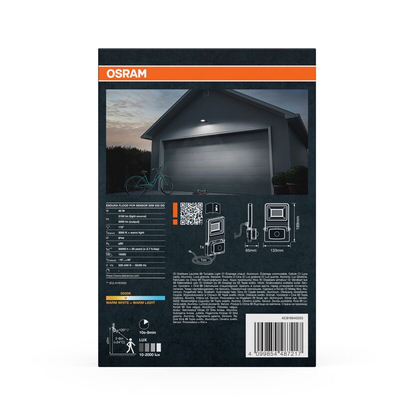LED-Arbeitsleuchte 'Endura Flood Sensor PCR' 30 W 3000 lm Warmweiß IP 44