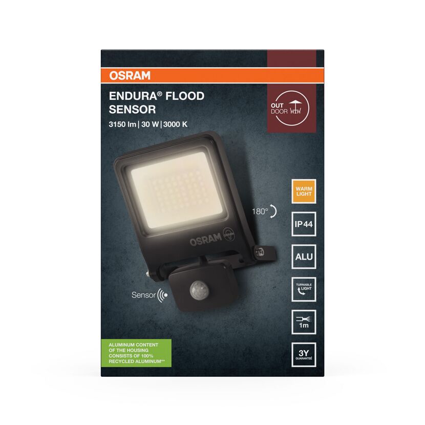 LED-Arbeitsleuchte 'Endura Flood Sensor PCR' 30 W 3000 lm Warmweiß IP 44
