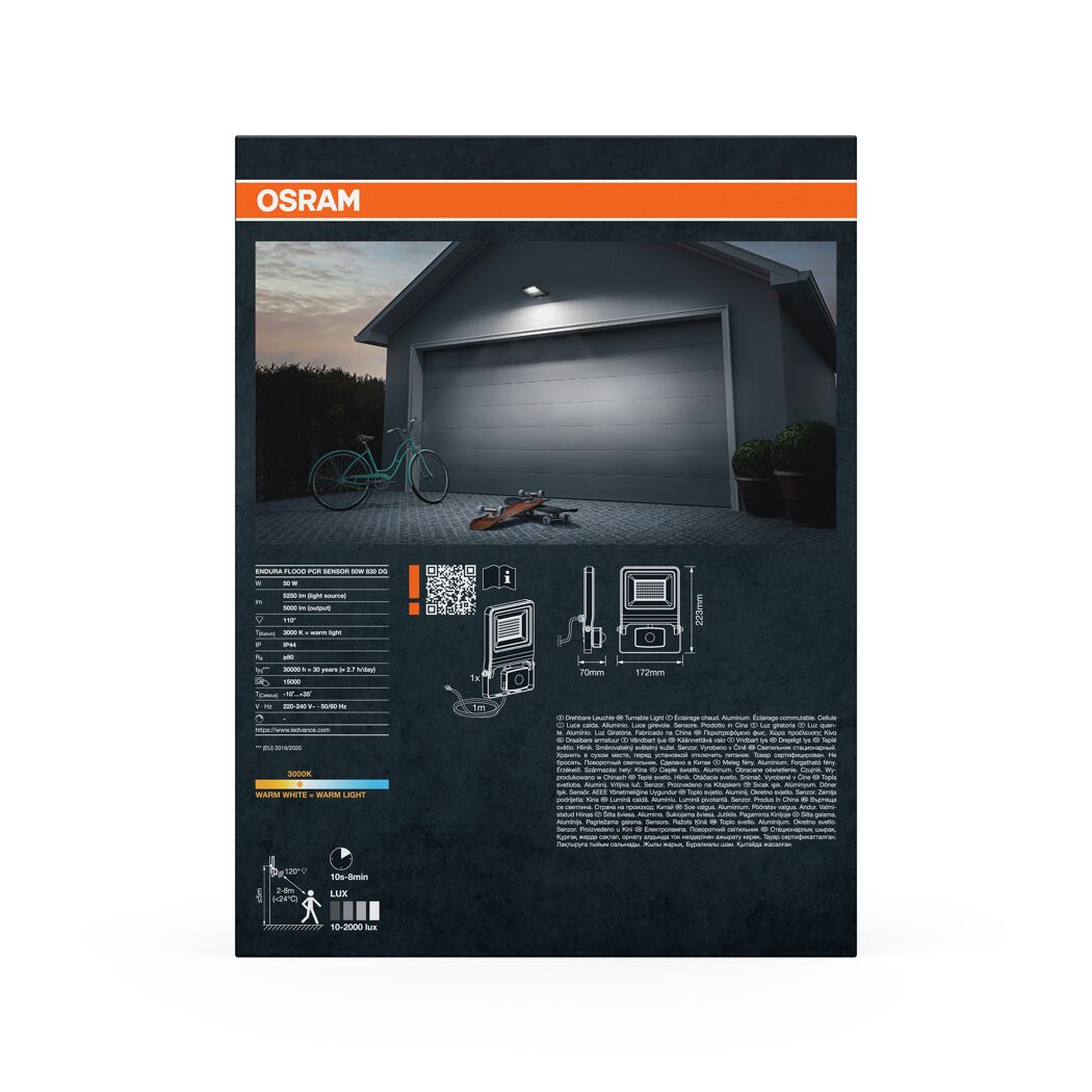 LED-Arbeitsleuchte 'Endura Flood Sensor PCR' 50 W 5000 lm Warmweiß IP 44