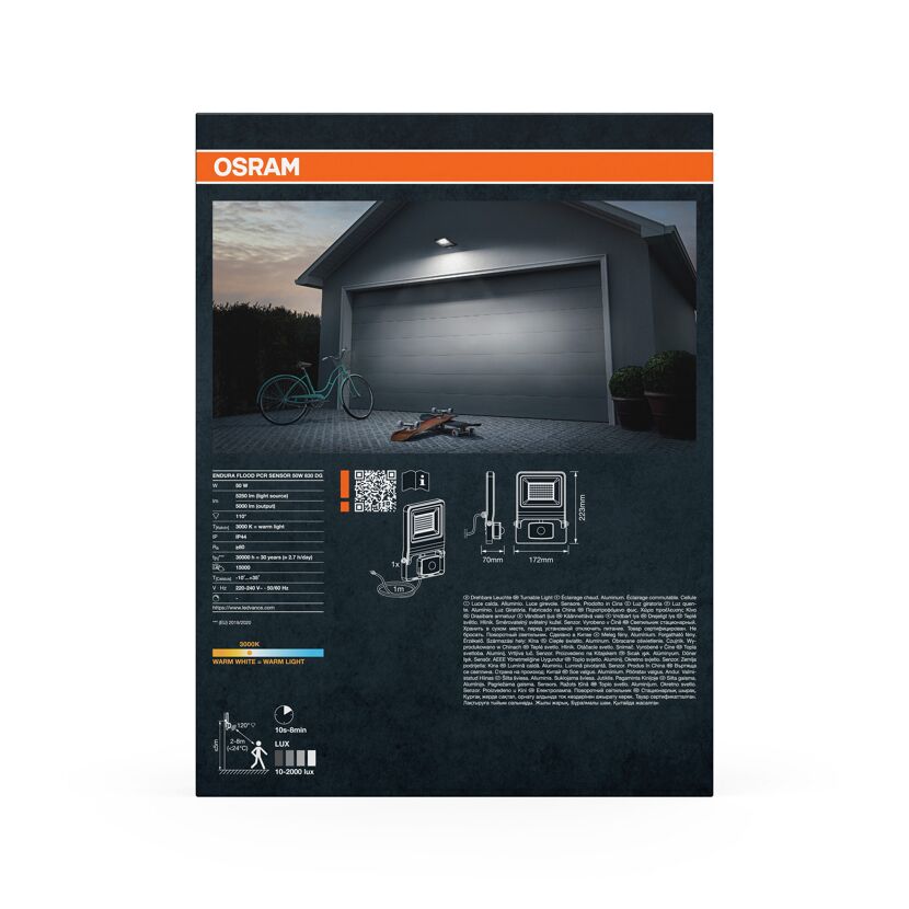 LED-Arbeitsleuchte 'Endura Flood Sensor PCR' 50 W 5000 lm Warmweiß IP 44